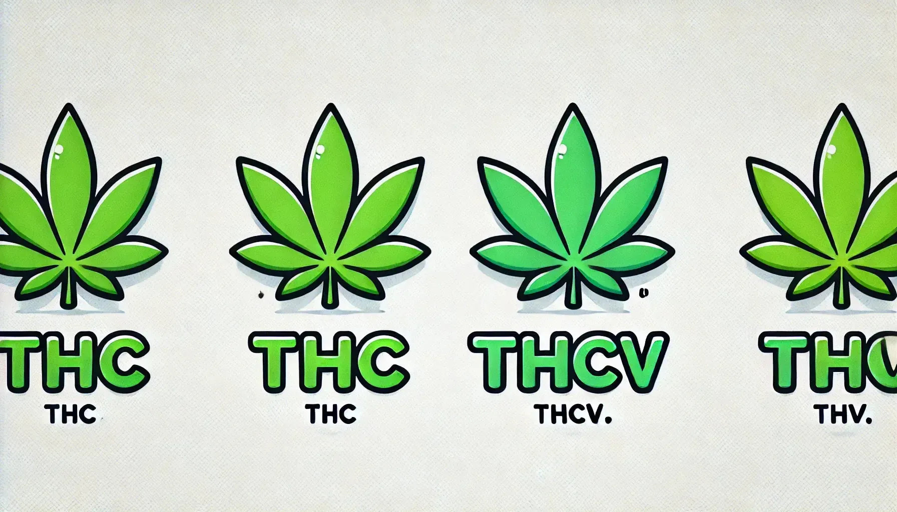 "THC vs THCV" com folhas de canábis em estilo de banda desenhada.