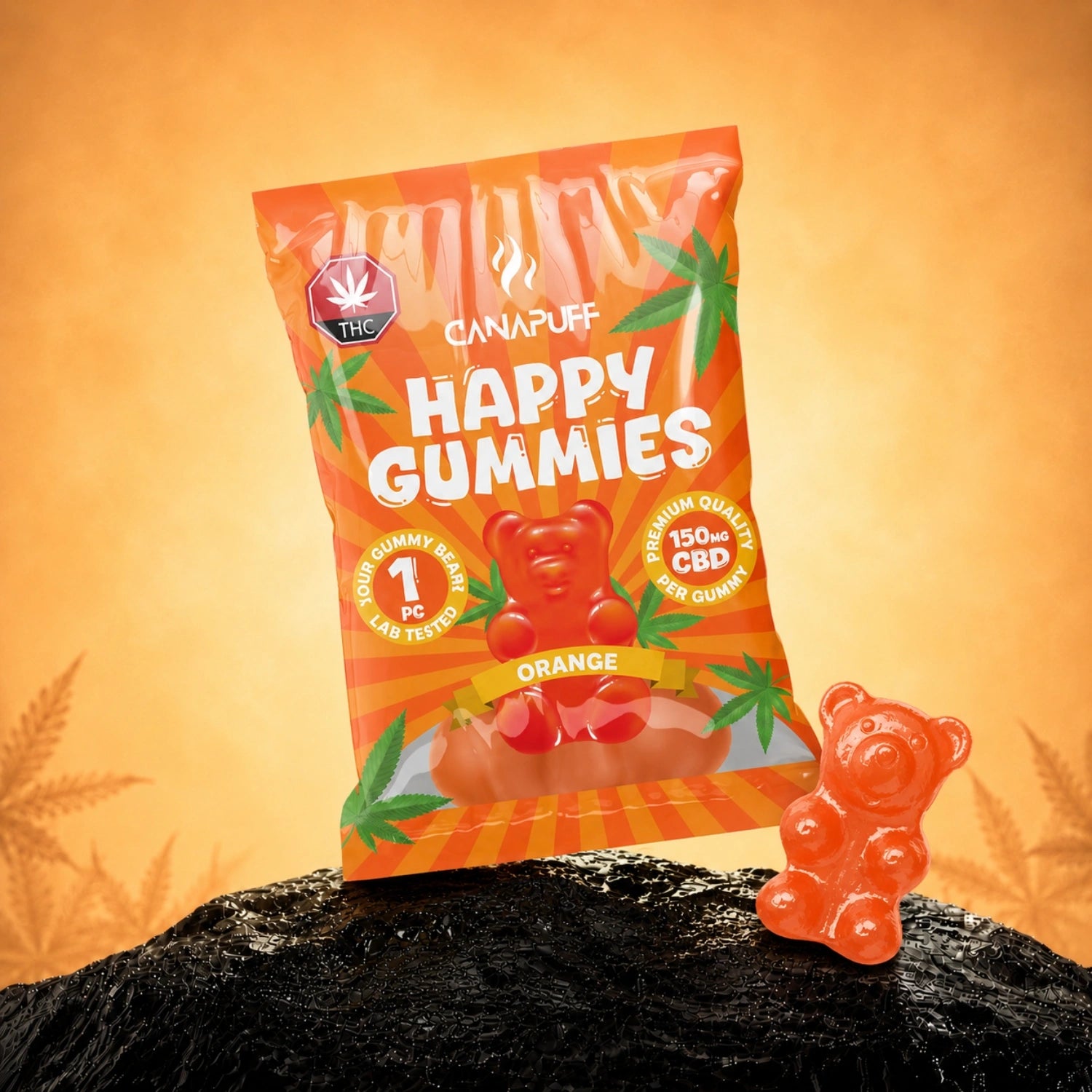 Canapuff CBD Gummies Orange 150 mg, 1 pc pouch
