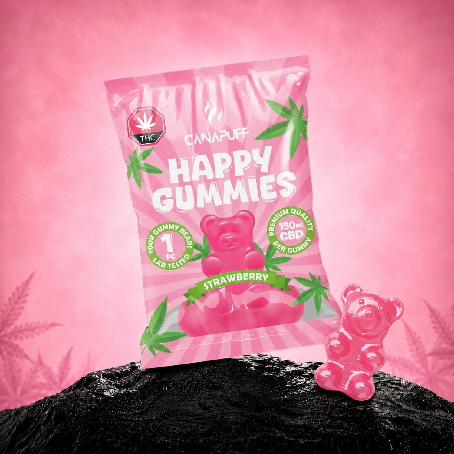 Canapuff CBD Gummies Strawberry, 150 mg CBD, 1 piece pack