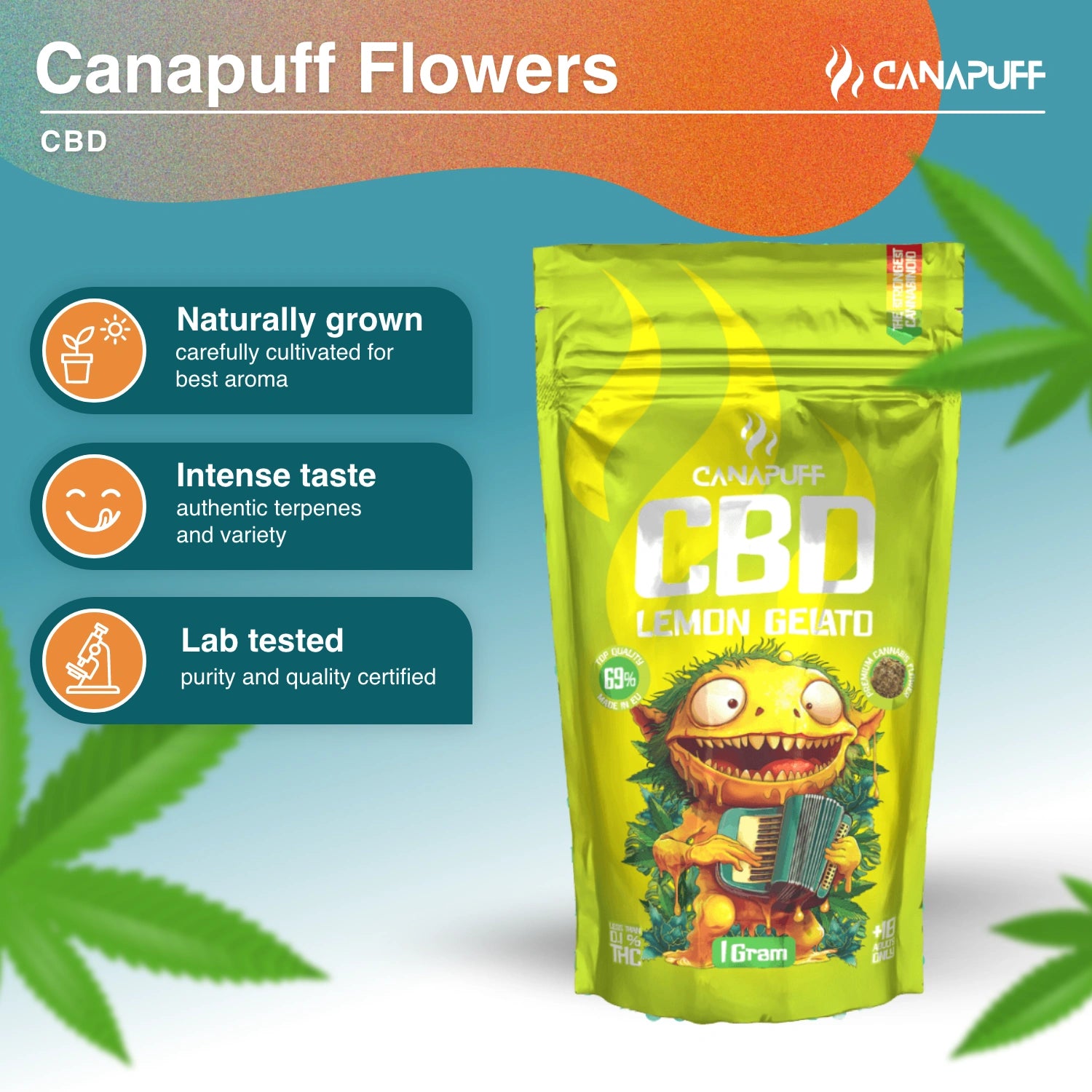 Lemon Gelato 69% - Flores de CBD - Canapuff