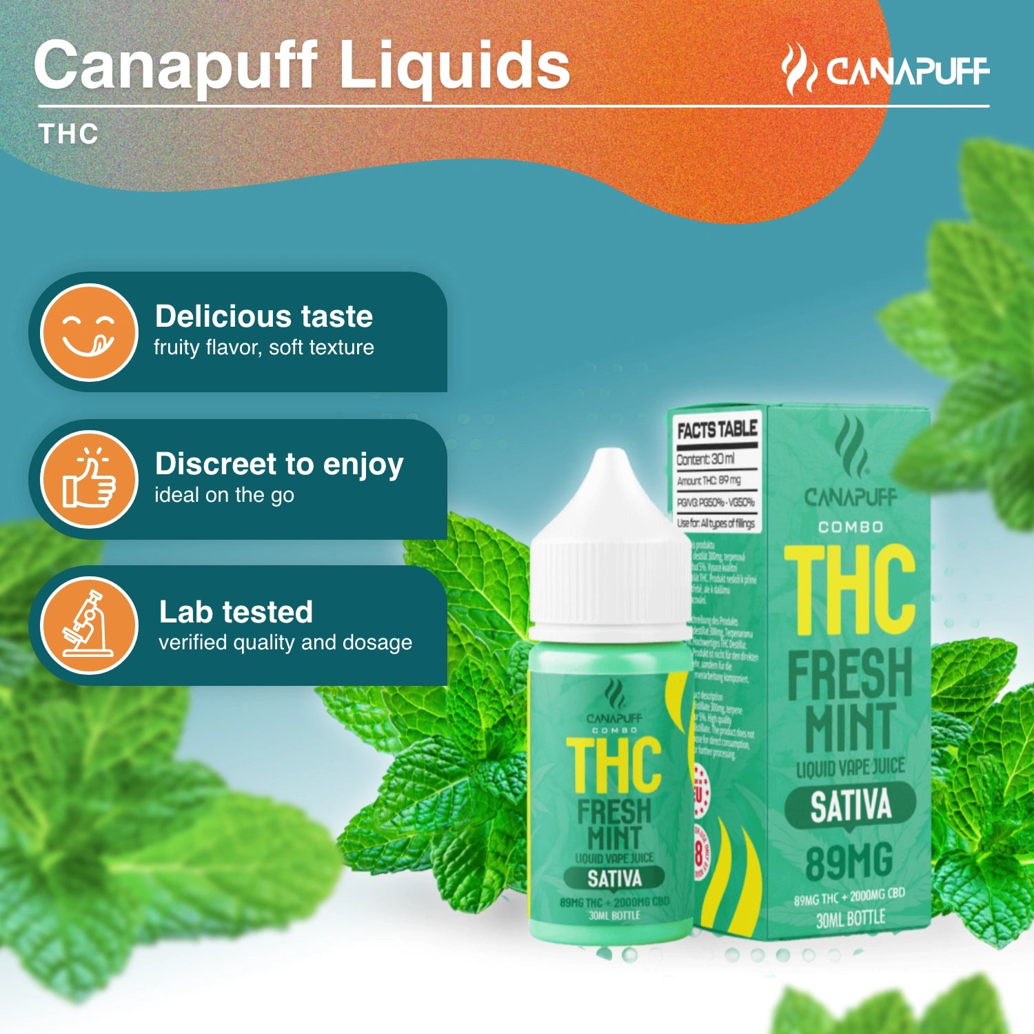 THC Liquid 89mg THC/2000mg CBD - Fresh Mint - 30ml - Canapuff