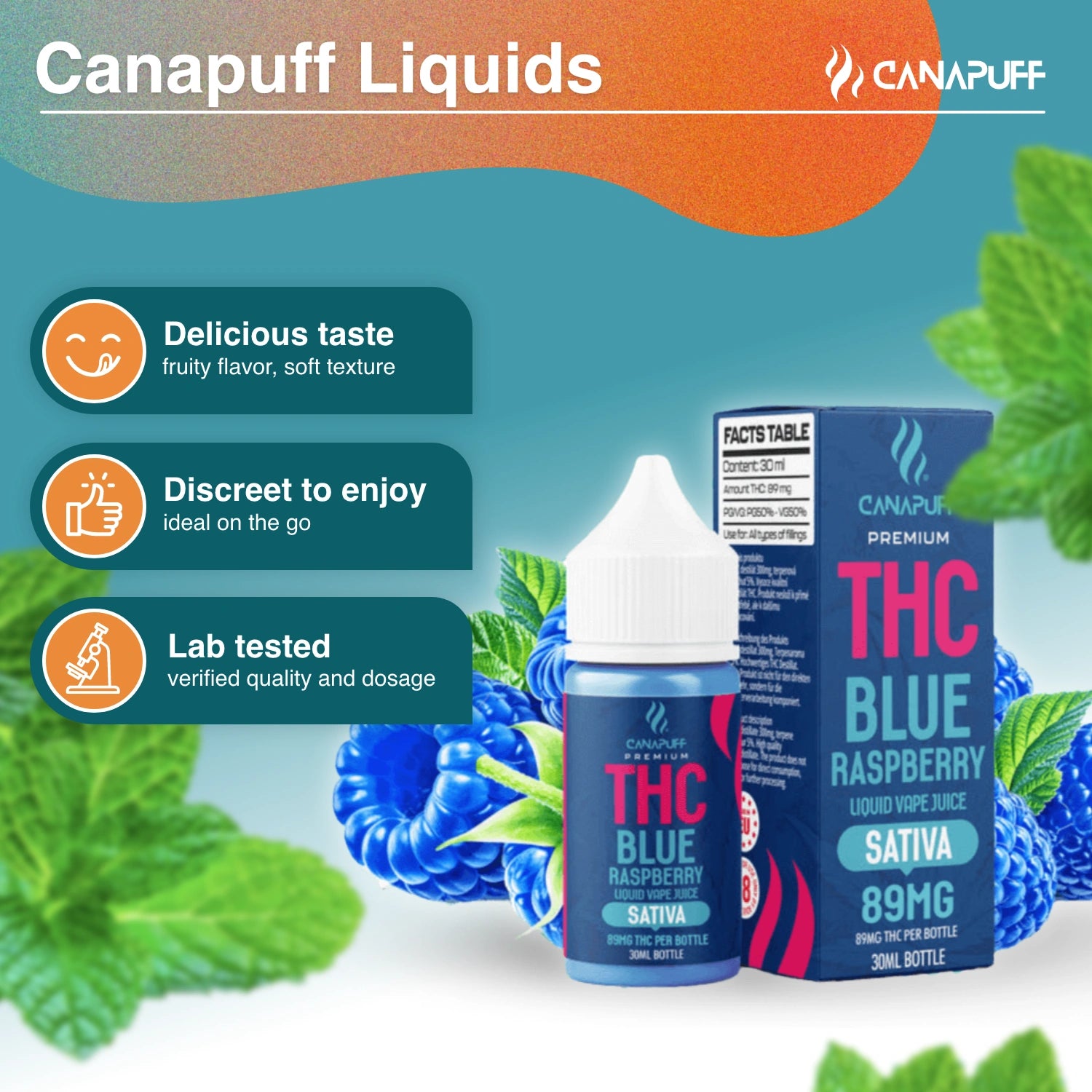 THC liquid 89mg - Framboesa Azul - 30ml - Canapuff