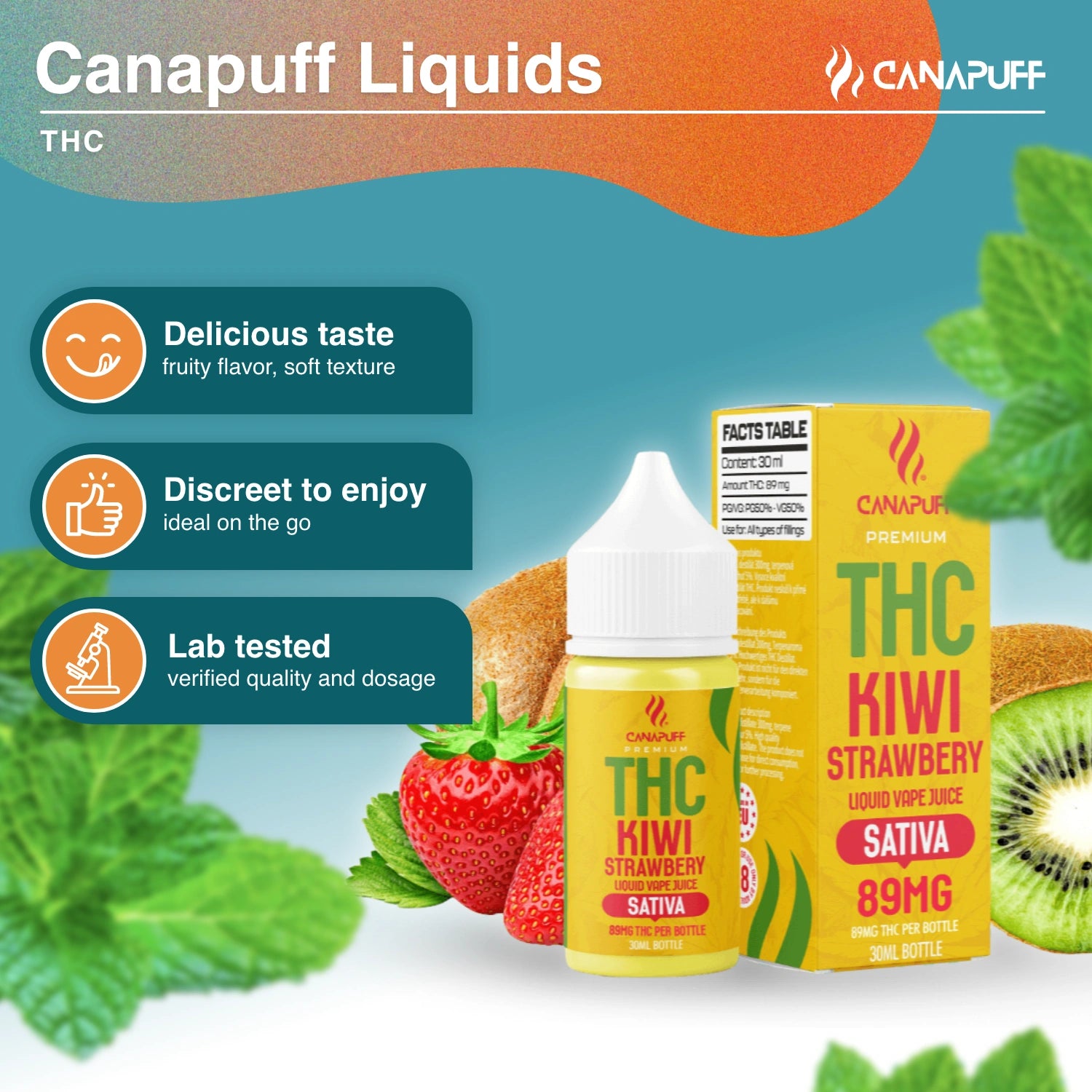 THC liquid 89mg - Kiwi Morango - 30ml - Canapuff