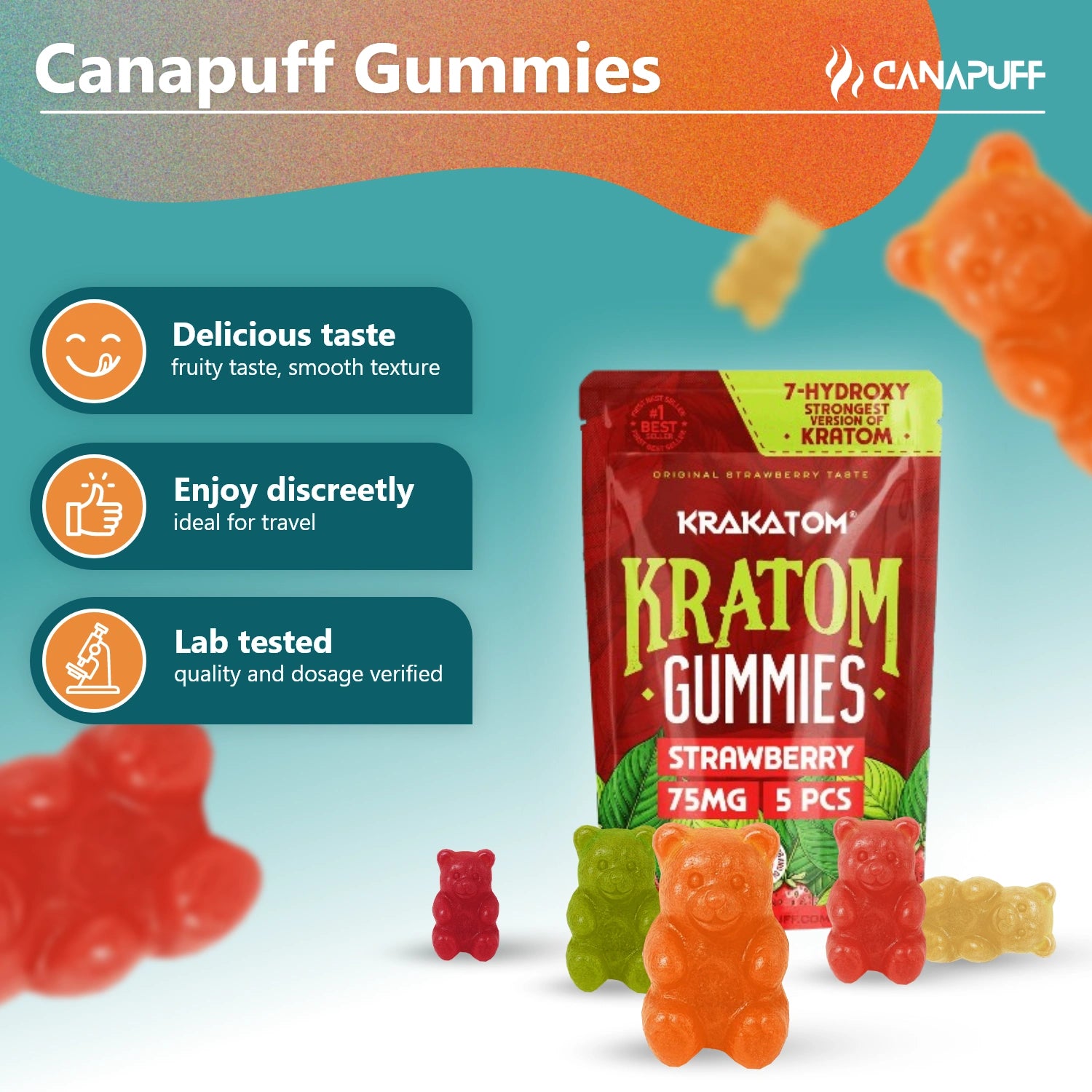 Canapuff - Gomas de 7 - Hydroxy Kratom - Morango
