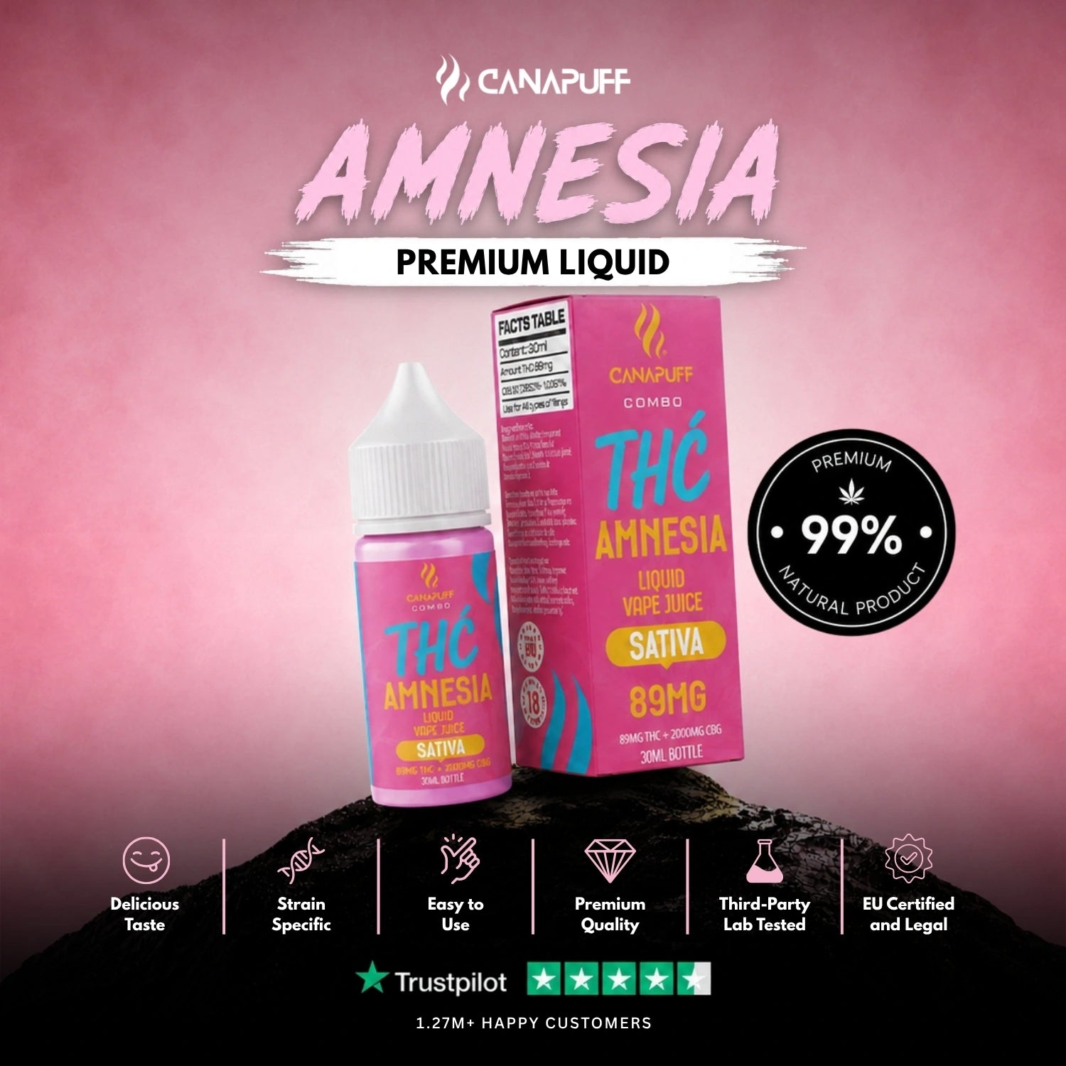 Delta 9 Liquid 89mg 2000mg CBG Amnesia 30ml
