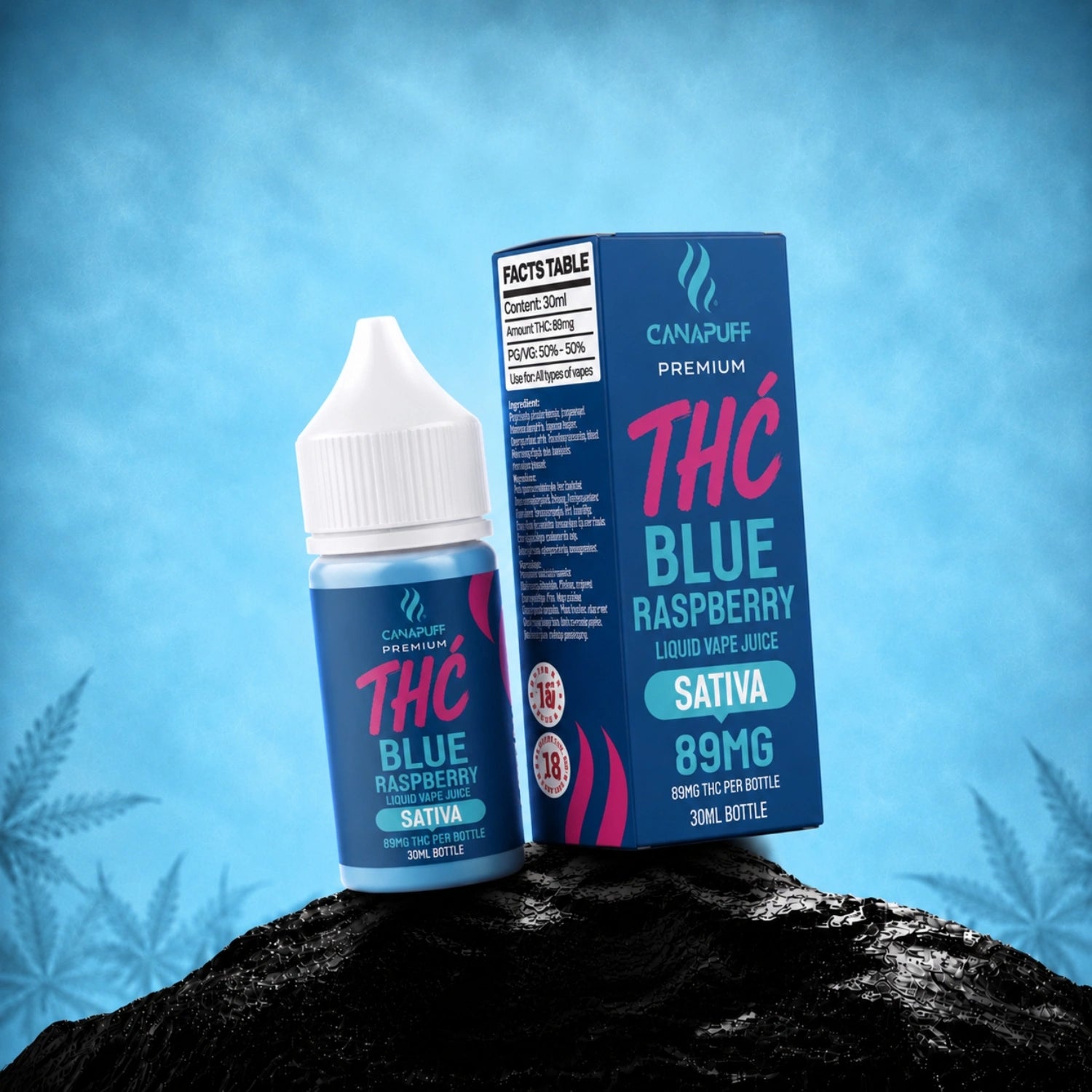 Canapuff Blue Raspberry vape liquid, Delta-9 THC 89mg, 30ml bottle
