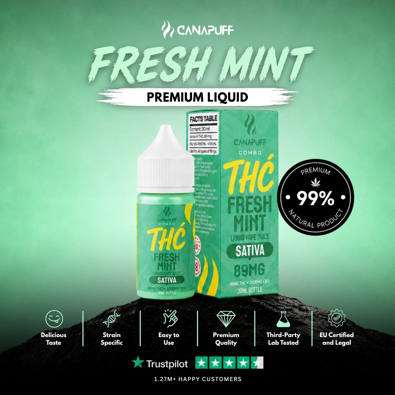 Delta 9 Liquid 89mg 2000mg CBD Fresh Mint 30ml