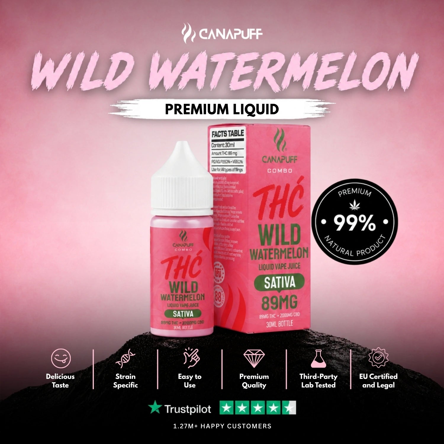 Delta 9 liquid 89 mg 2000 mg CBD Wild Watermelon 30 ml