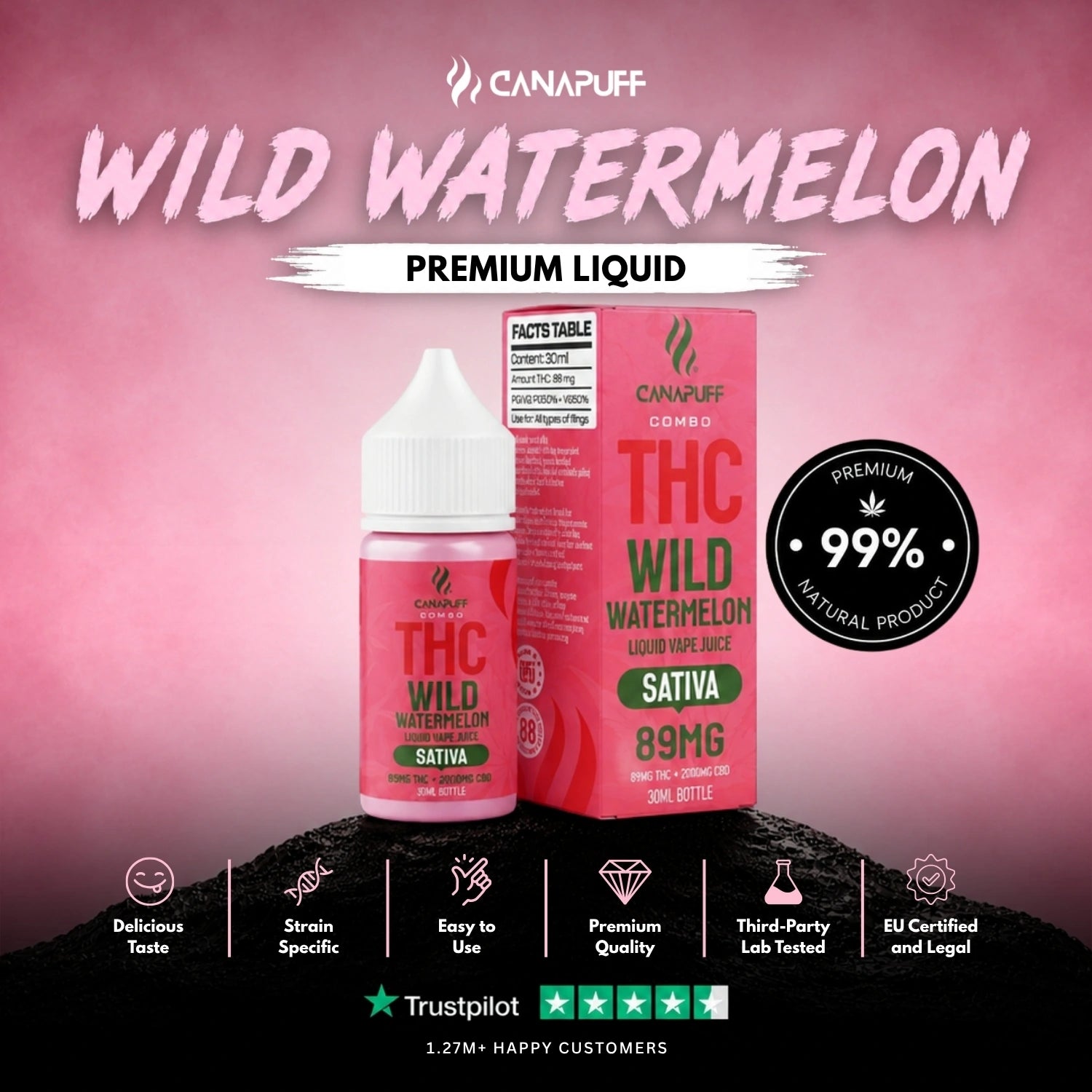 Delta 9 liquid 89 mg 2000 mg CBD Wild Watermelon 30 ml