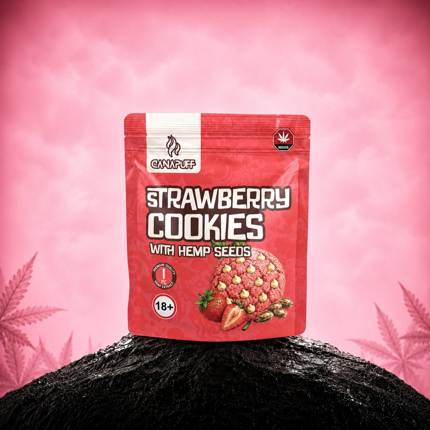 Strawberry Cookies com sementes de cânhamo