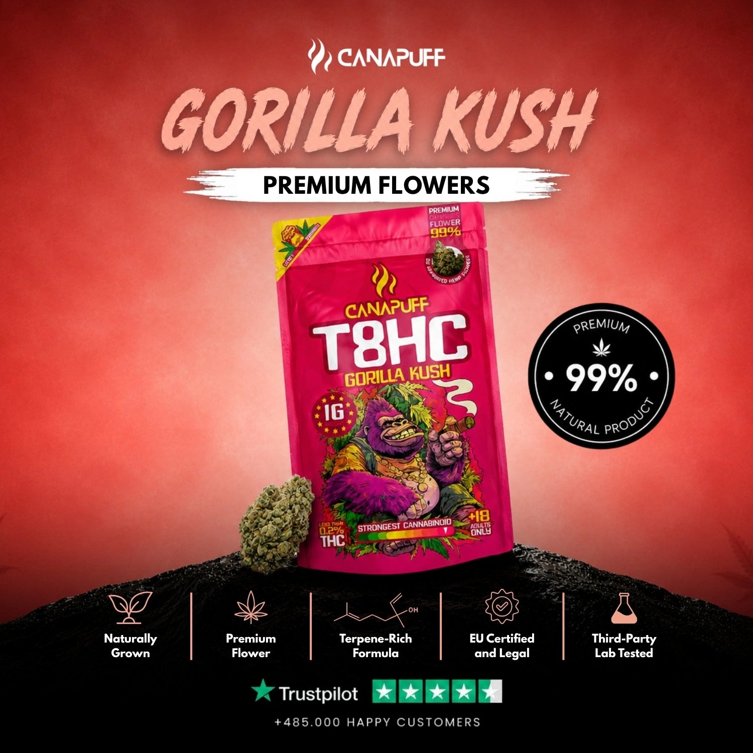T8HC Flores Gorilla Kush 99%