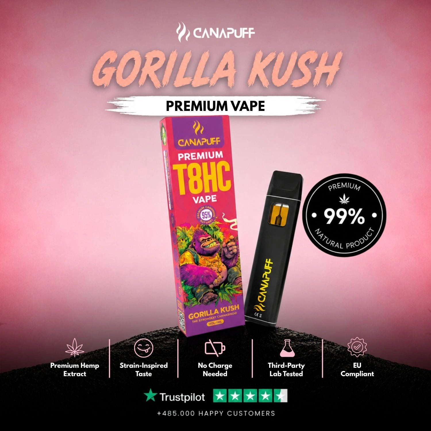 T8HC Vape Gorilla Kush 95% 1ml