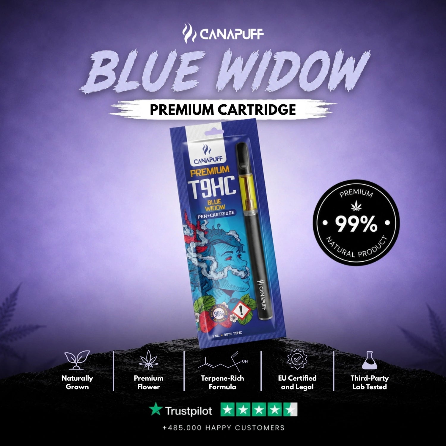 T9HC Caneta+Cartucho Blue Widow 99%