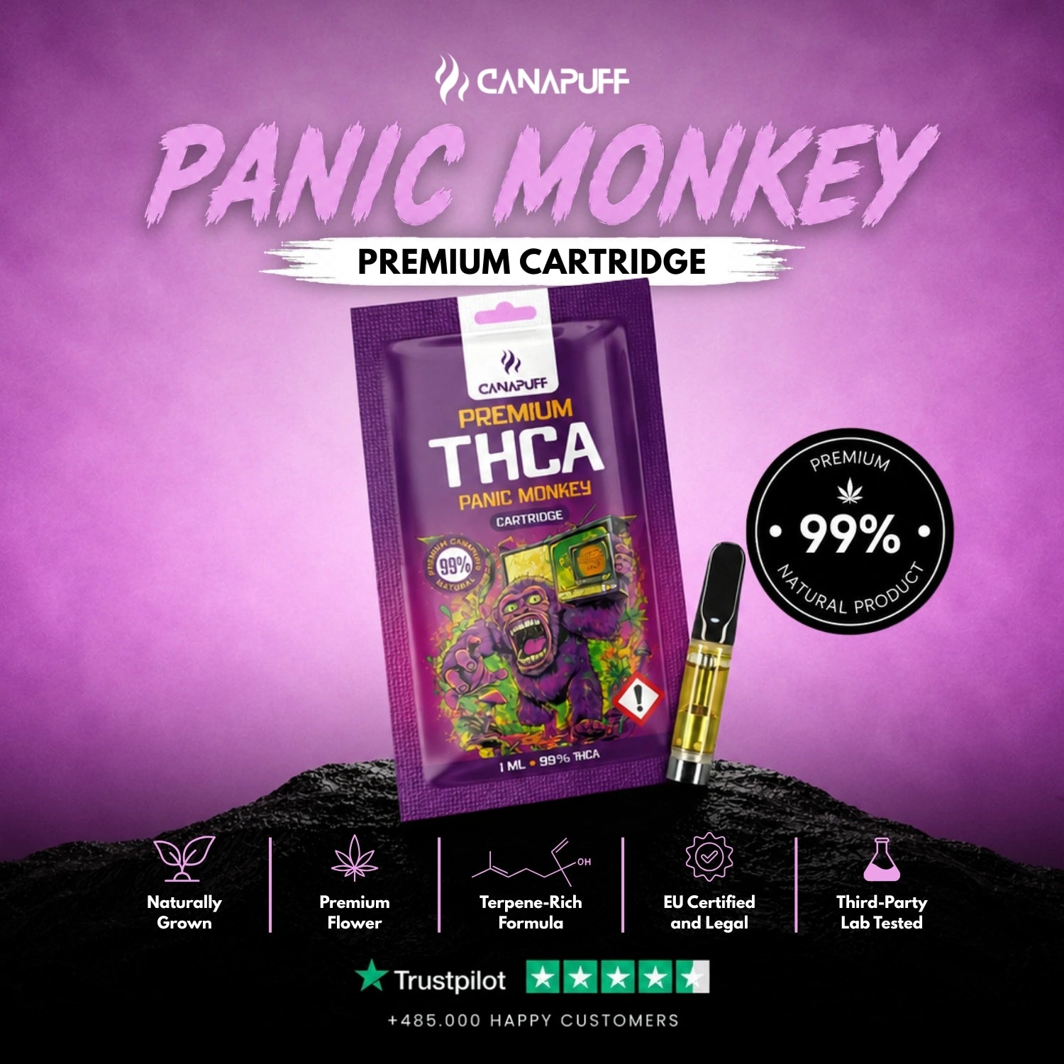 Cartucho THCA Panic Monkey 99%