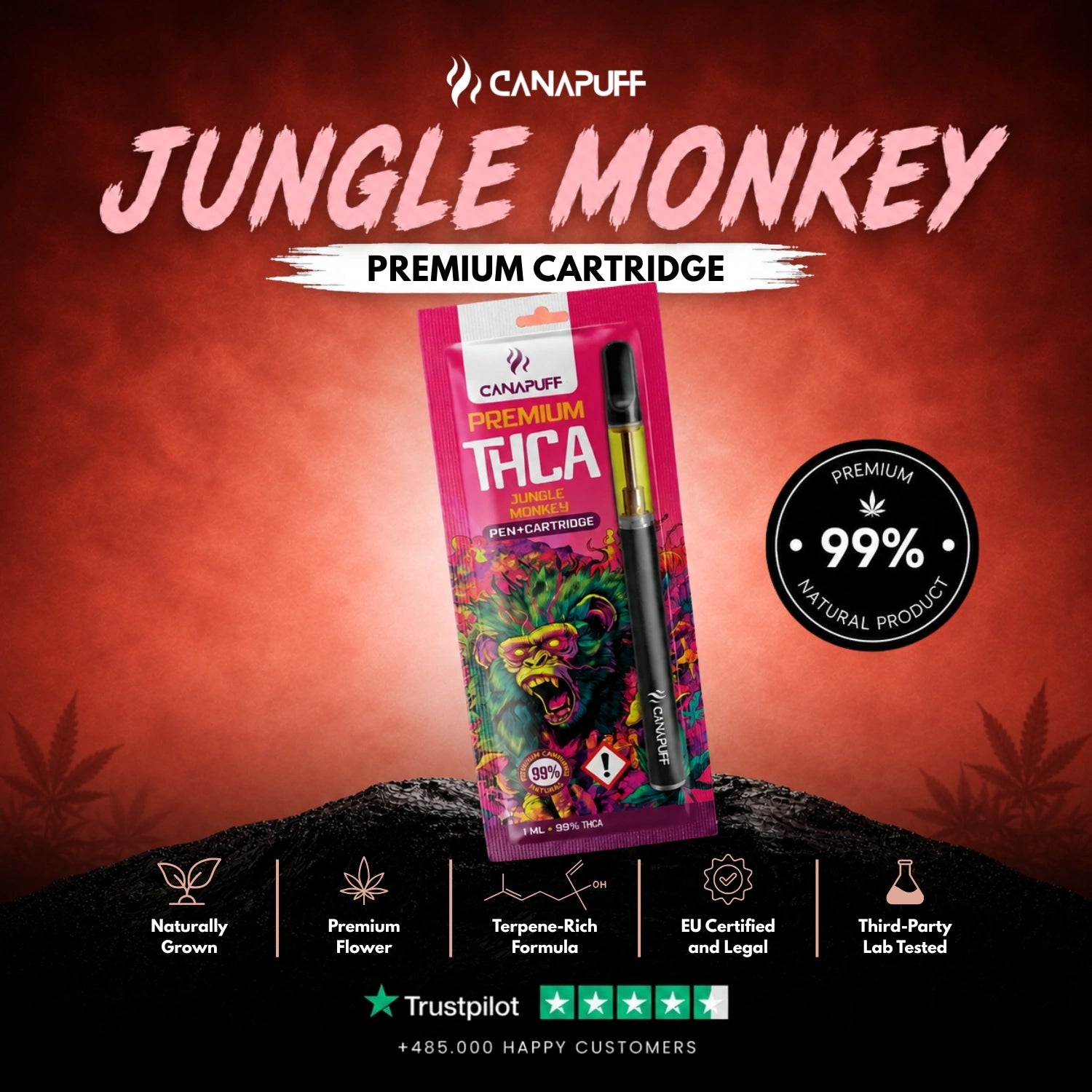 THCA Pen + Cartucho Jungle Monkey 99%