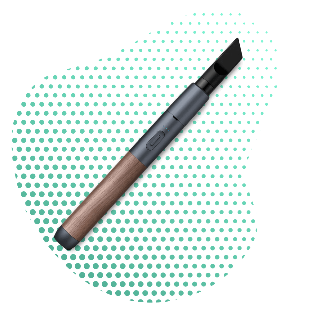 Caneta vape elegante com design em madeira e metal.