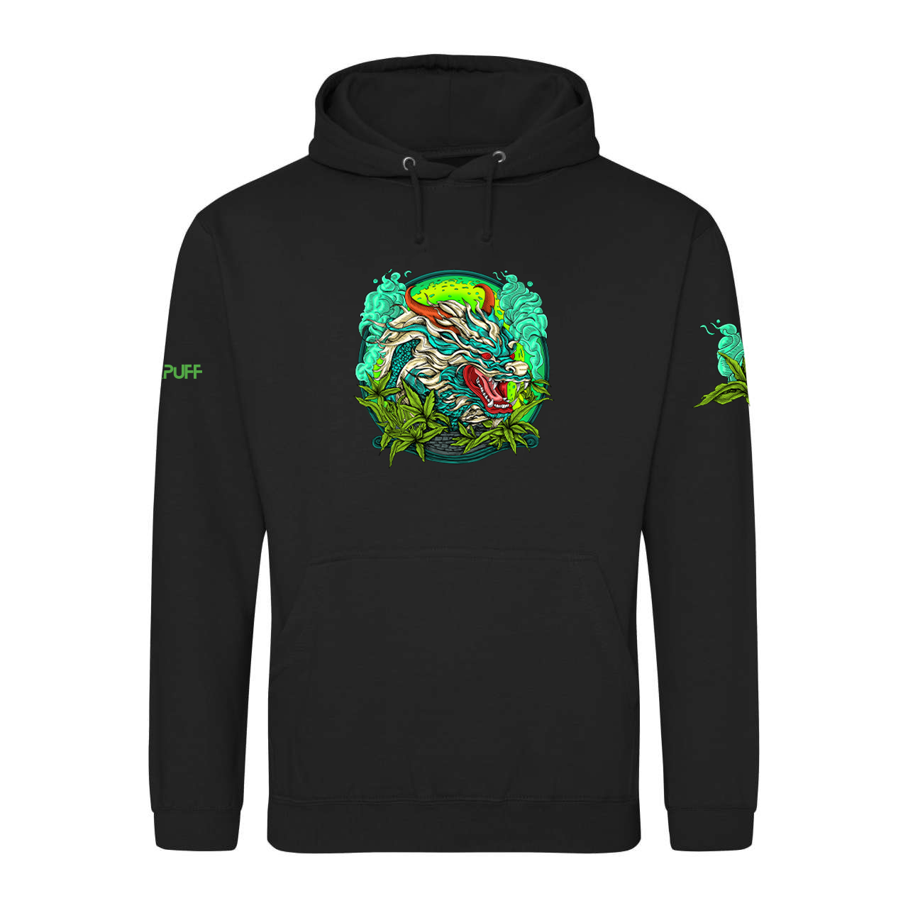 Sweatshirt preta com capuz e logótipo Canapuff amarelo à frente