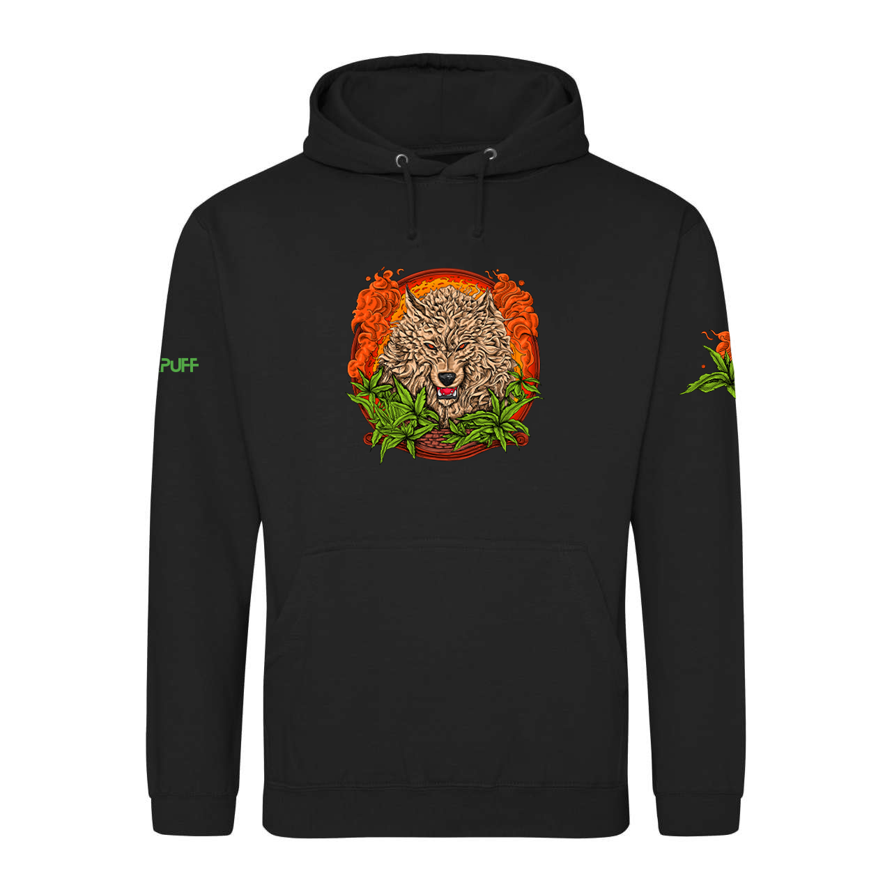 Sweatshirt com dragão verde e folhas de cannabis
