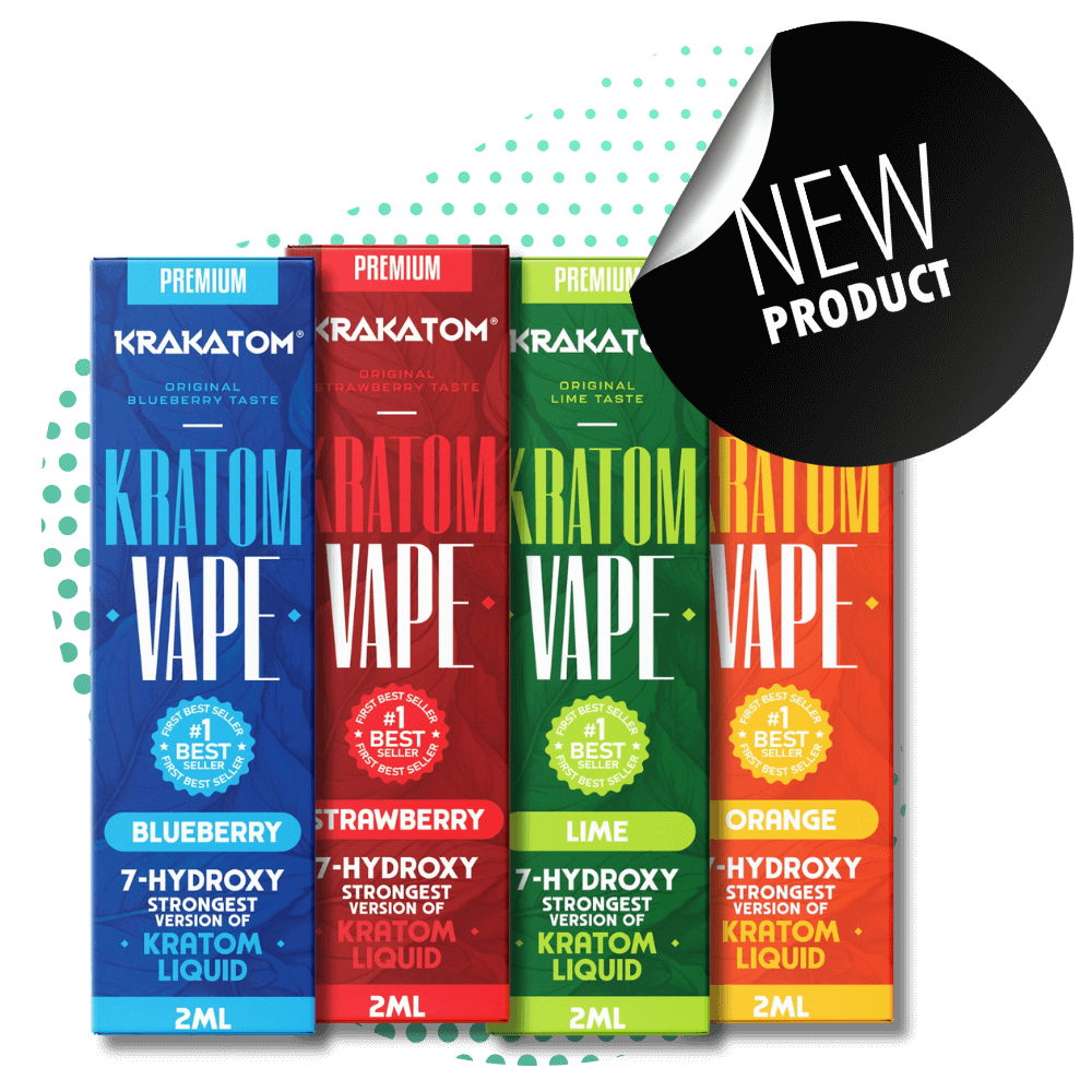 Produtos de vape de kratom em quatro sabores frutados, novo lançamento.