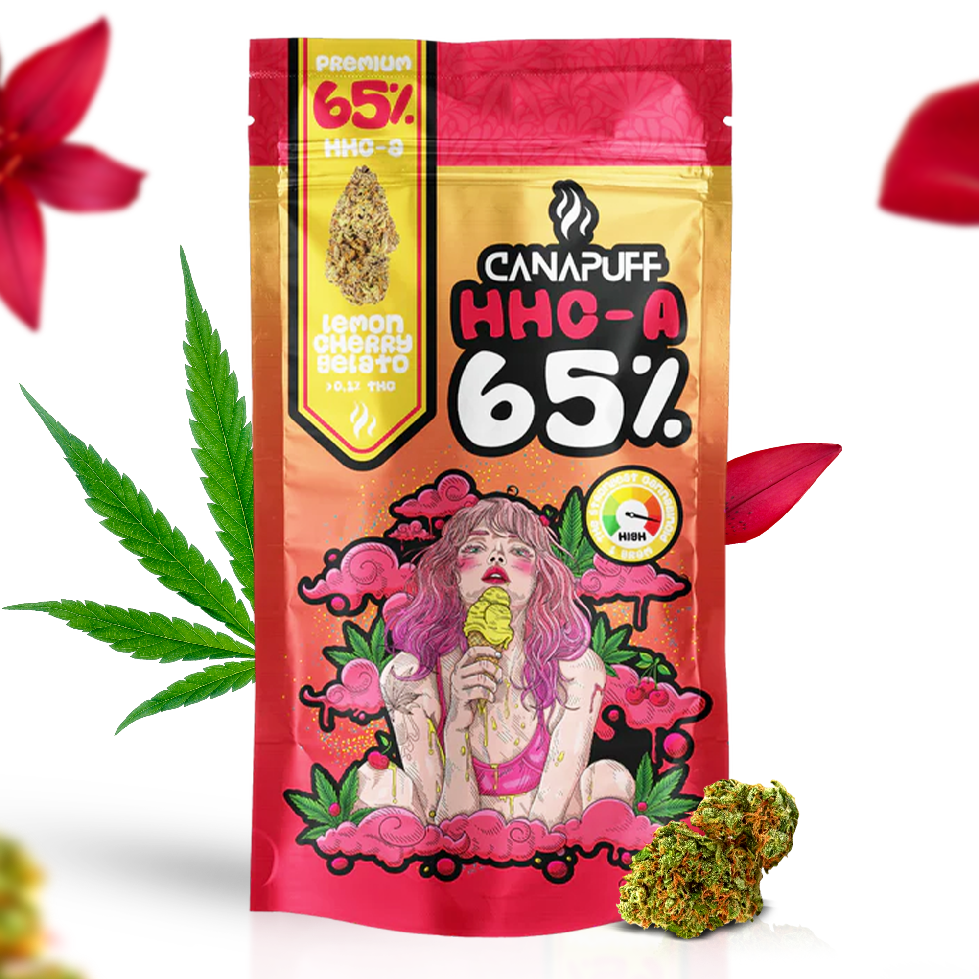 Canapuff - Gelato de Limão e Cereja 65% - Flores HHC-A