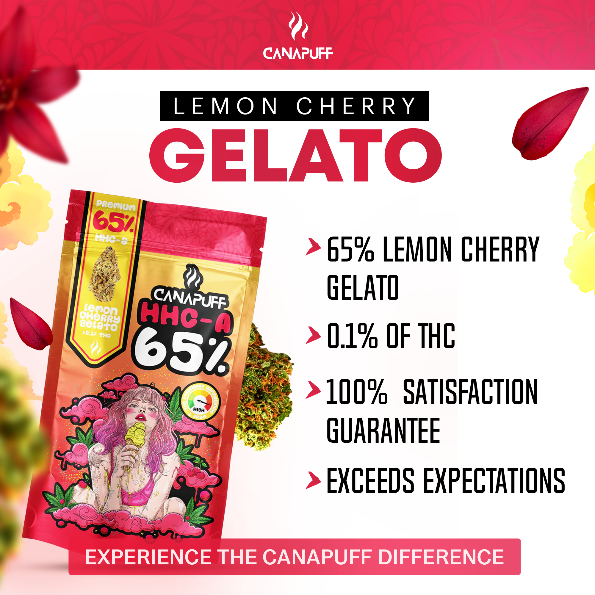 Canapuff - Gelato de Limão e Cereja 65% - Flores HHC-A