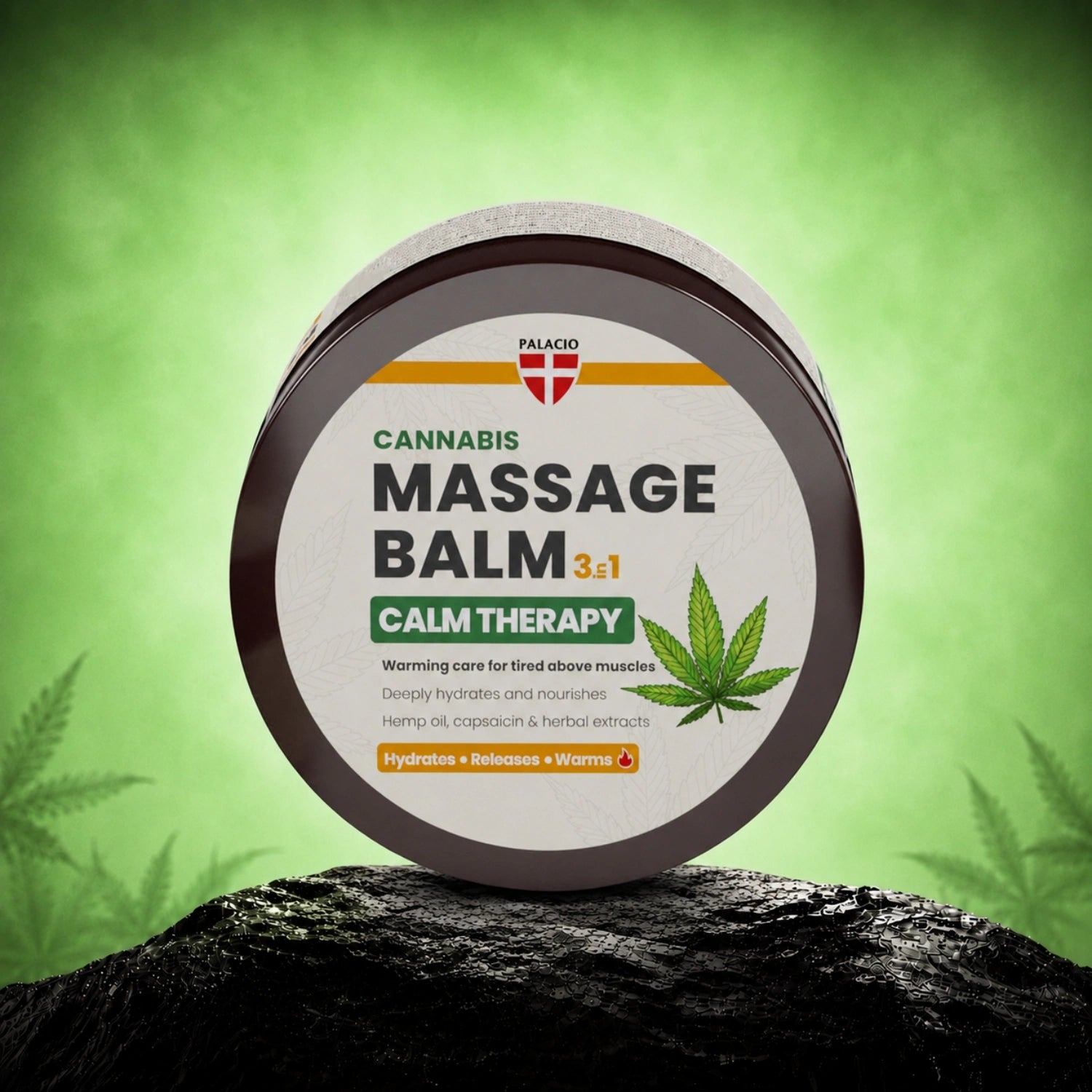 Palacio Bálsamo de Massagem Calm 3em1 Efeito Calor com Óleo de Cânhamo, 300ml