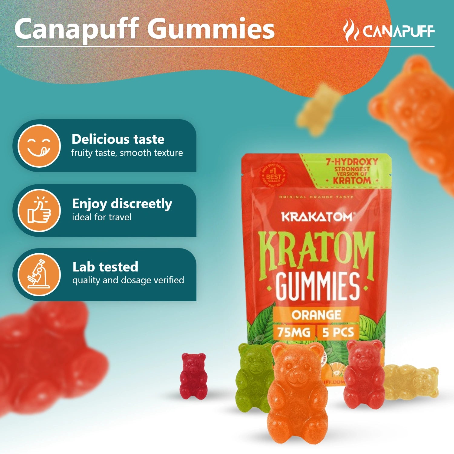 Canapuff - Gomas de 7 - Hydroxy Kratom - Laranja
