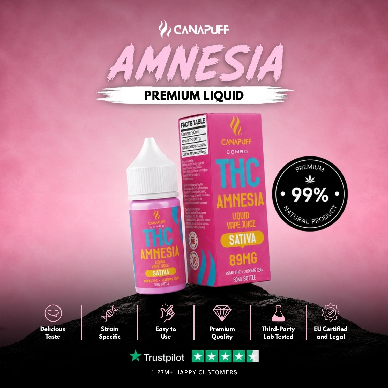 Delta 9 Liquid 89mg 2000mg CBG Amnesia 30ml