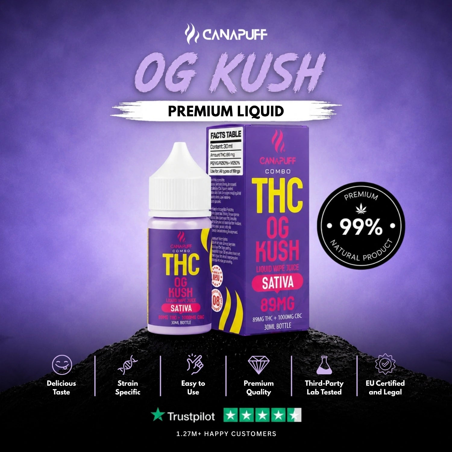 Delta 9 Liquid 89mg 1000mg CBC OG Kush 30ml