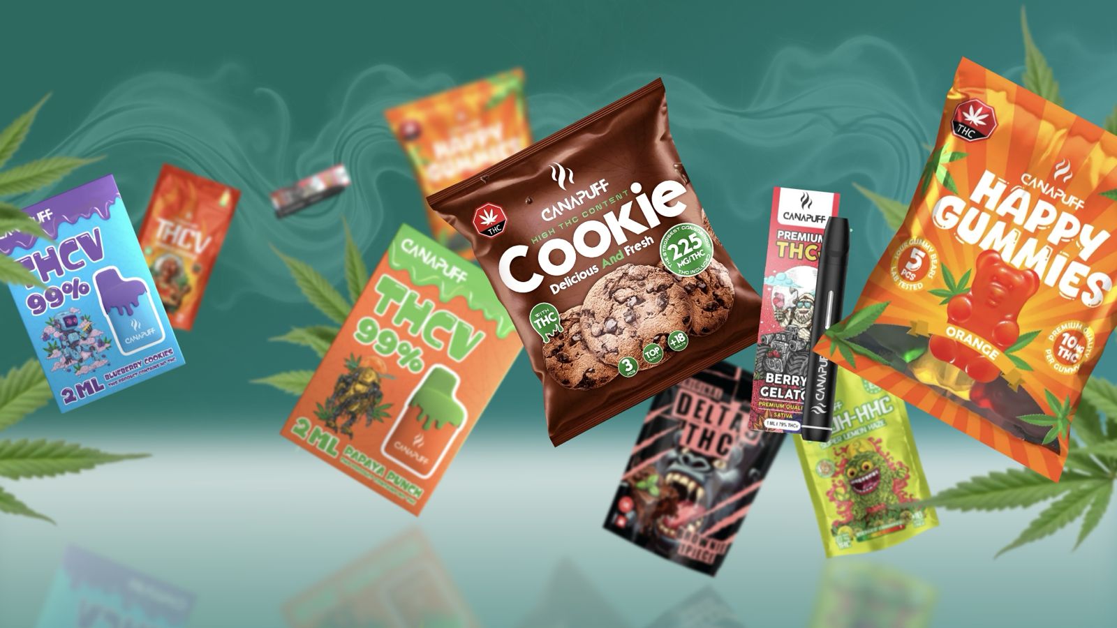 Canapuff Products with Green Backround 