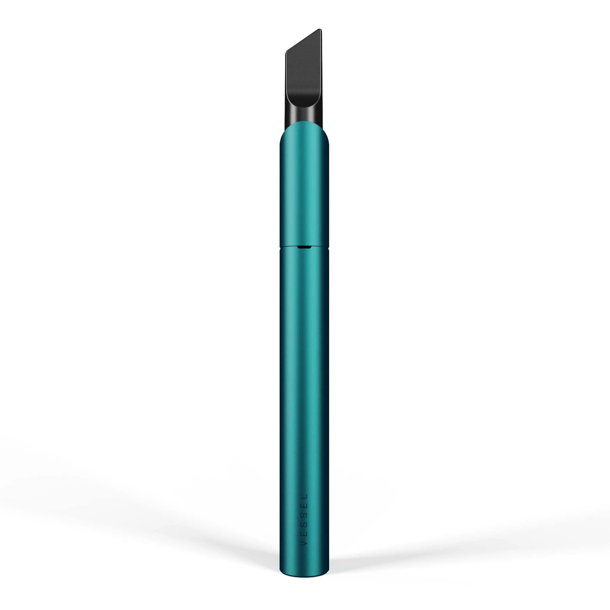 Teal vaporizer pen closed with mouthpiece