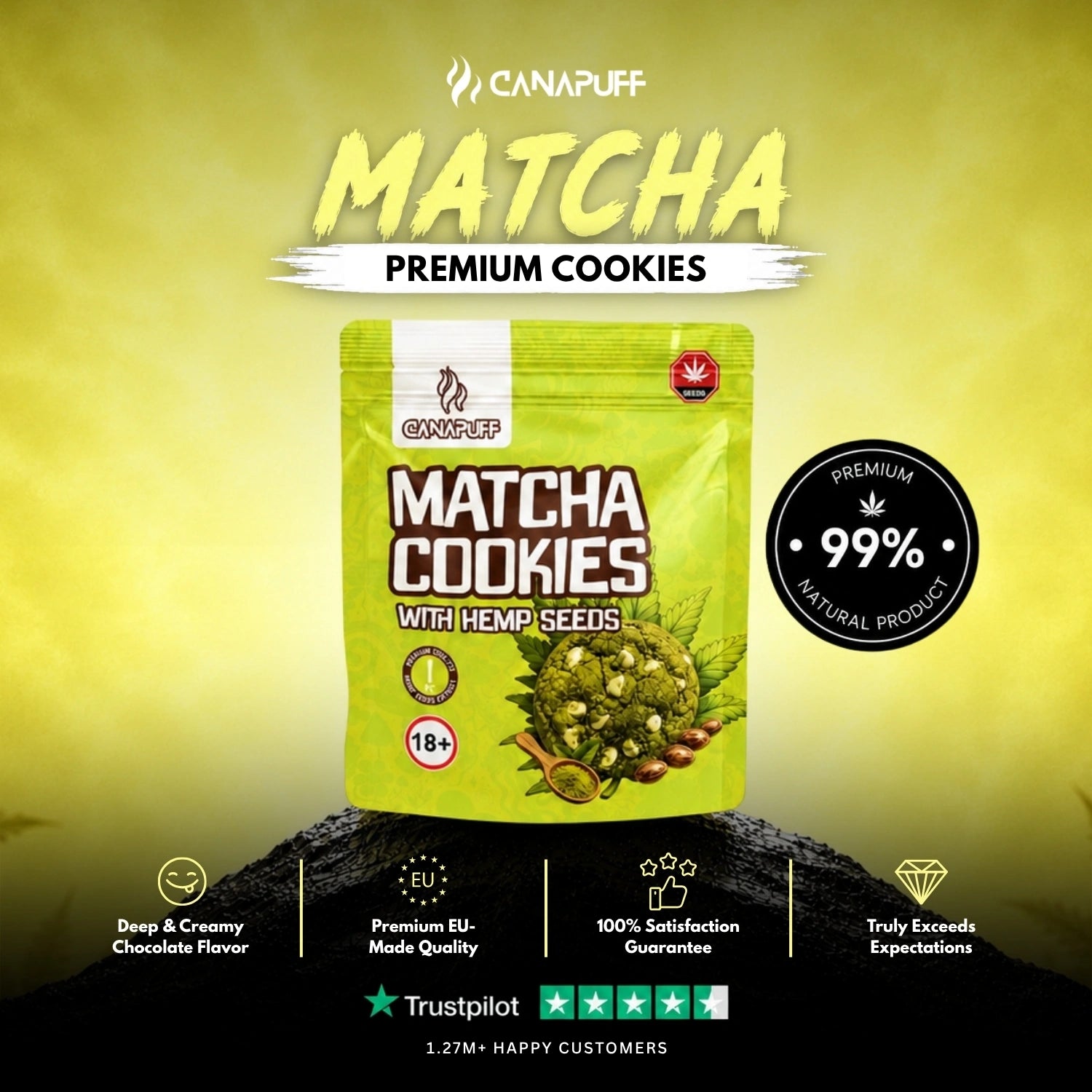 Matcha Cookies com sementes de cânhamo