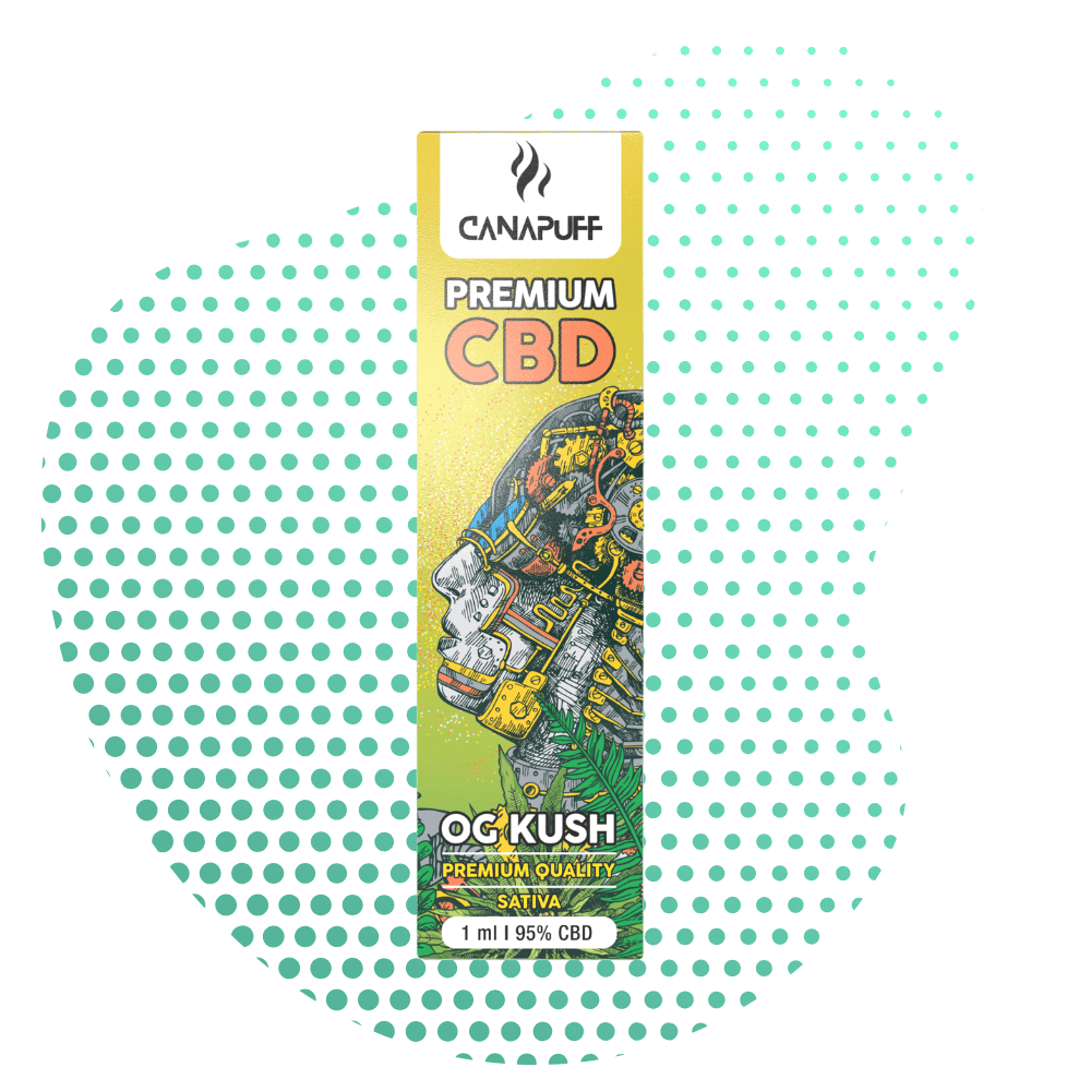 Canapuff Premium CBD OG Kush vape, vibrant design