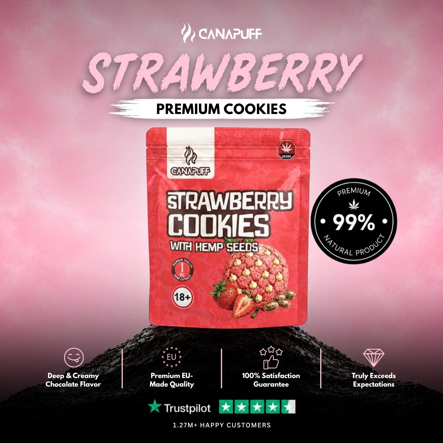 Strawberry Cookies com sementes de cânhamo