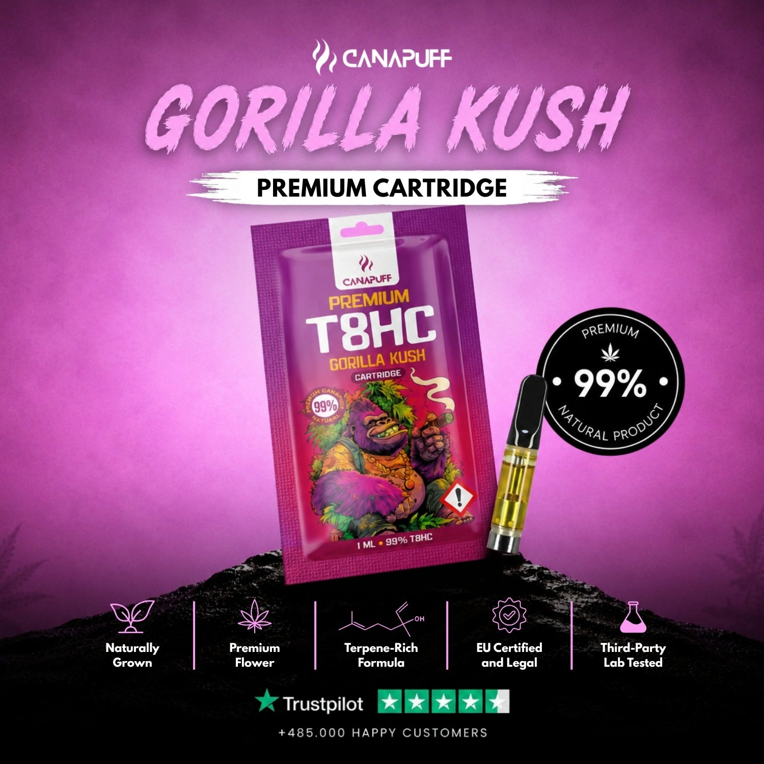 Cartucho T8HC Gorilla Kush 99%