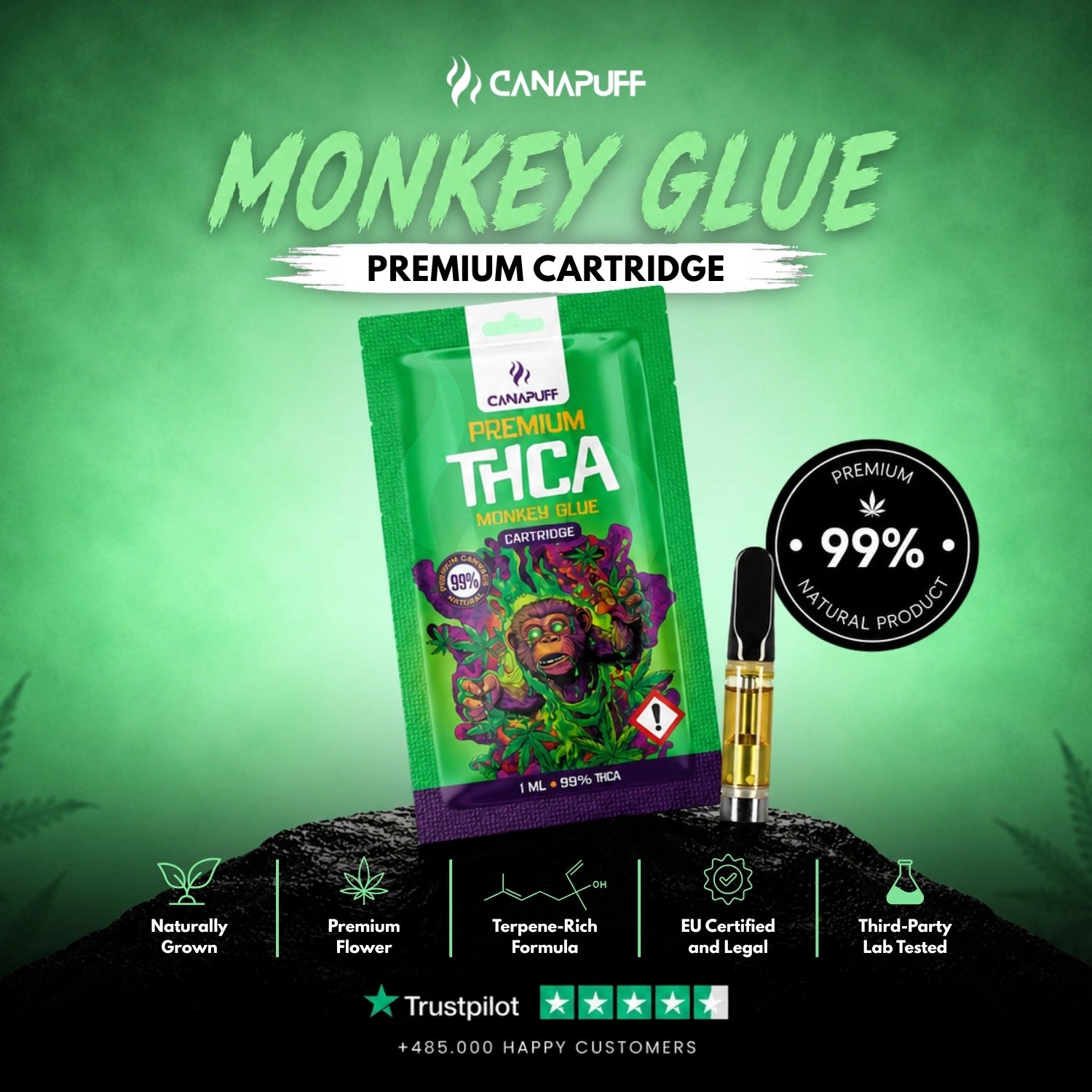 Cartucho THCA Monkey Glue 99%