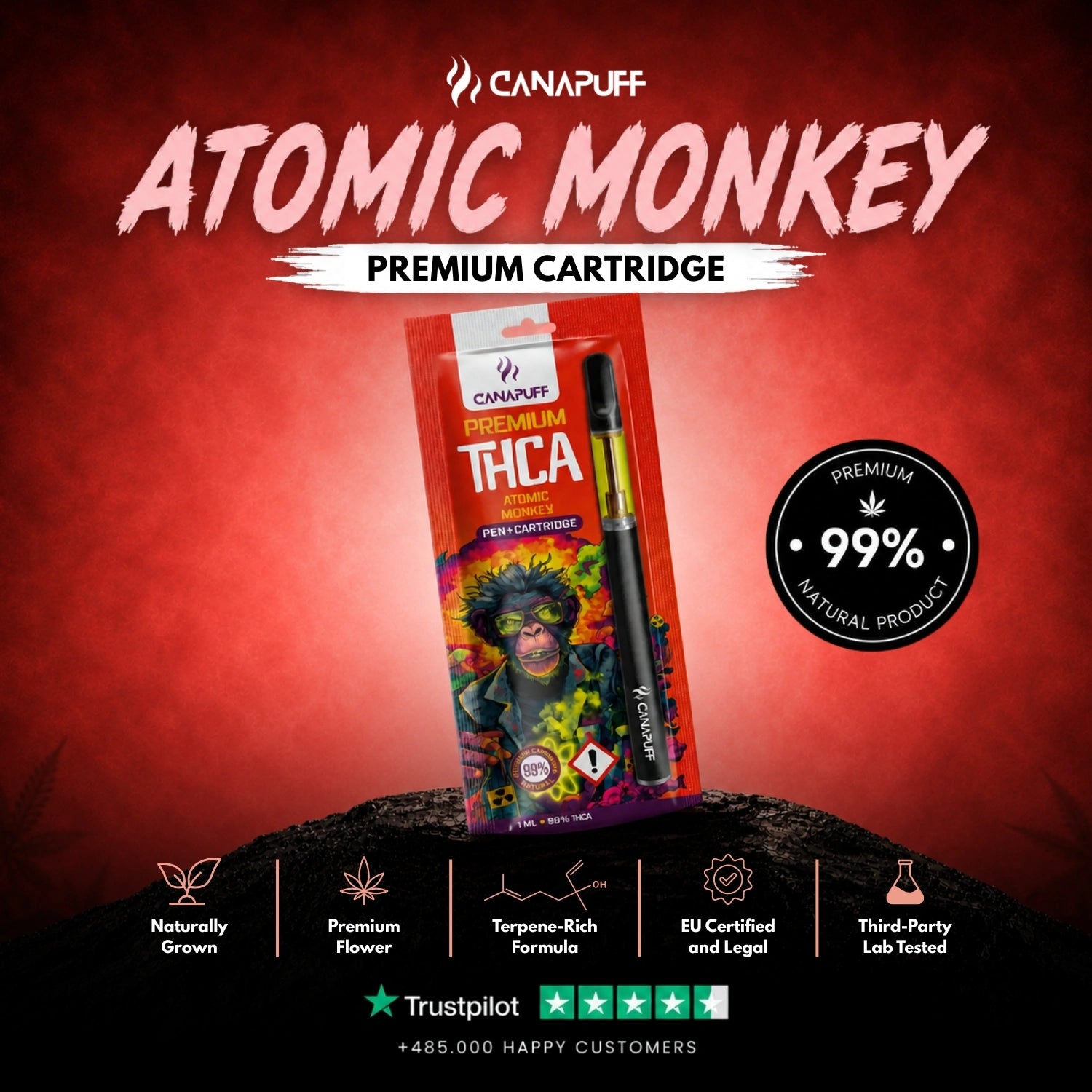 THCA Pen + Cartucho Atomic Monkey 99%