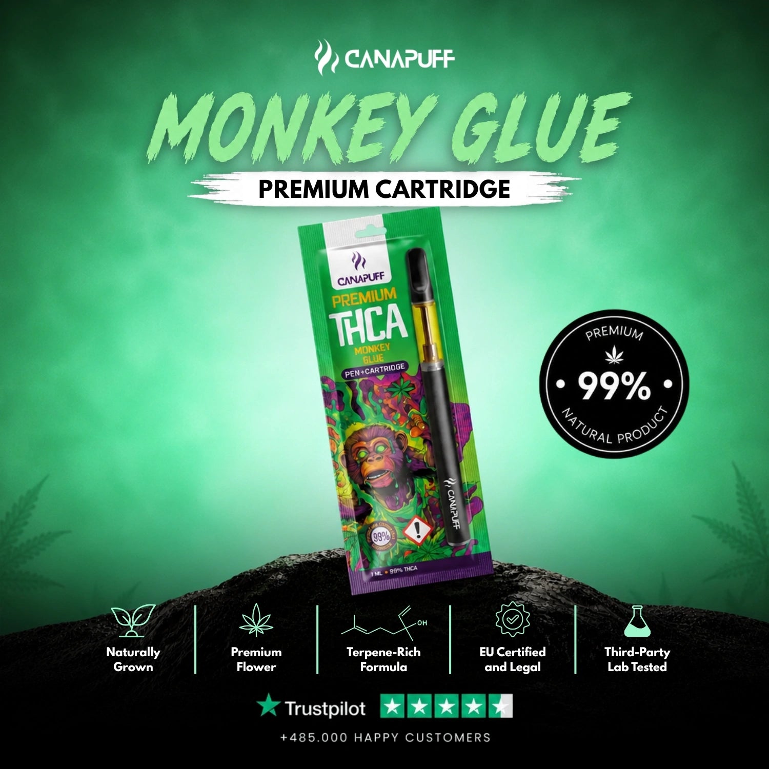 THCA Pen + Cartucho Monkey Glue 99%