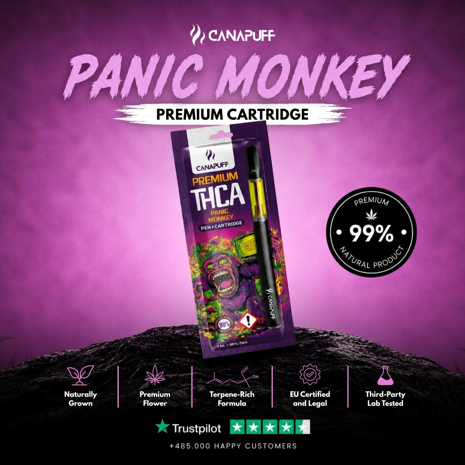 THCA Pen + Cartucho Panic Monkey 99%