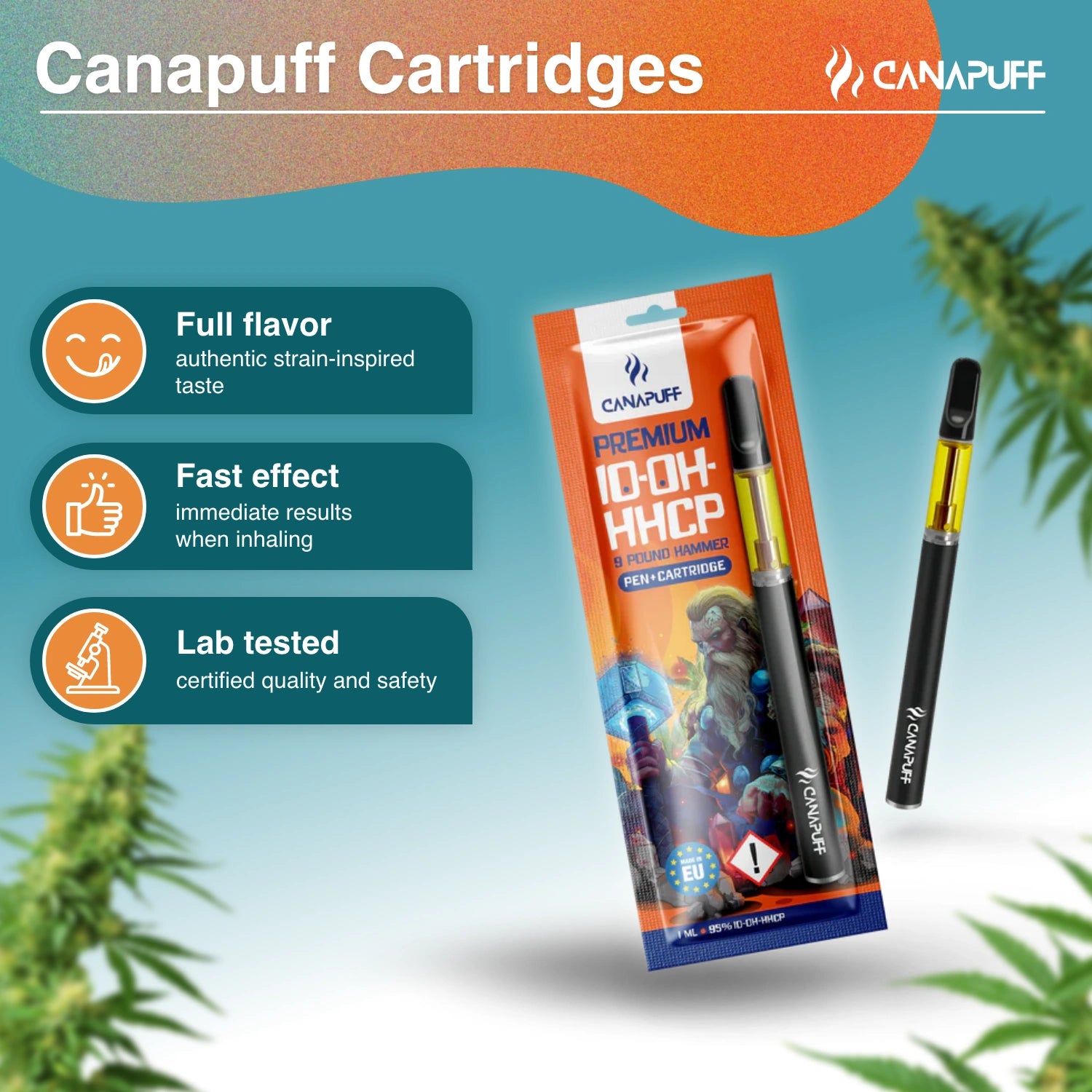 Canapuff - Martelo de 9 libras - 10-OH-HHCP 95% - Caneta+Cartucho