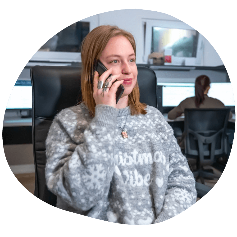 Canapuff Supporter on the Phone talking to customer Focus on the Girl
