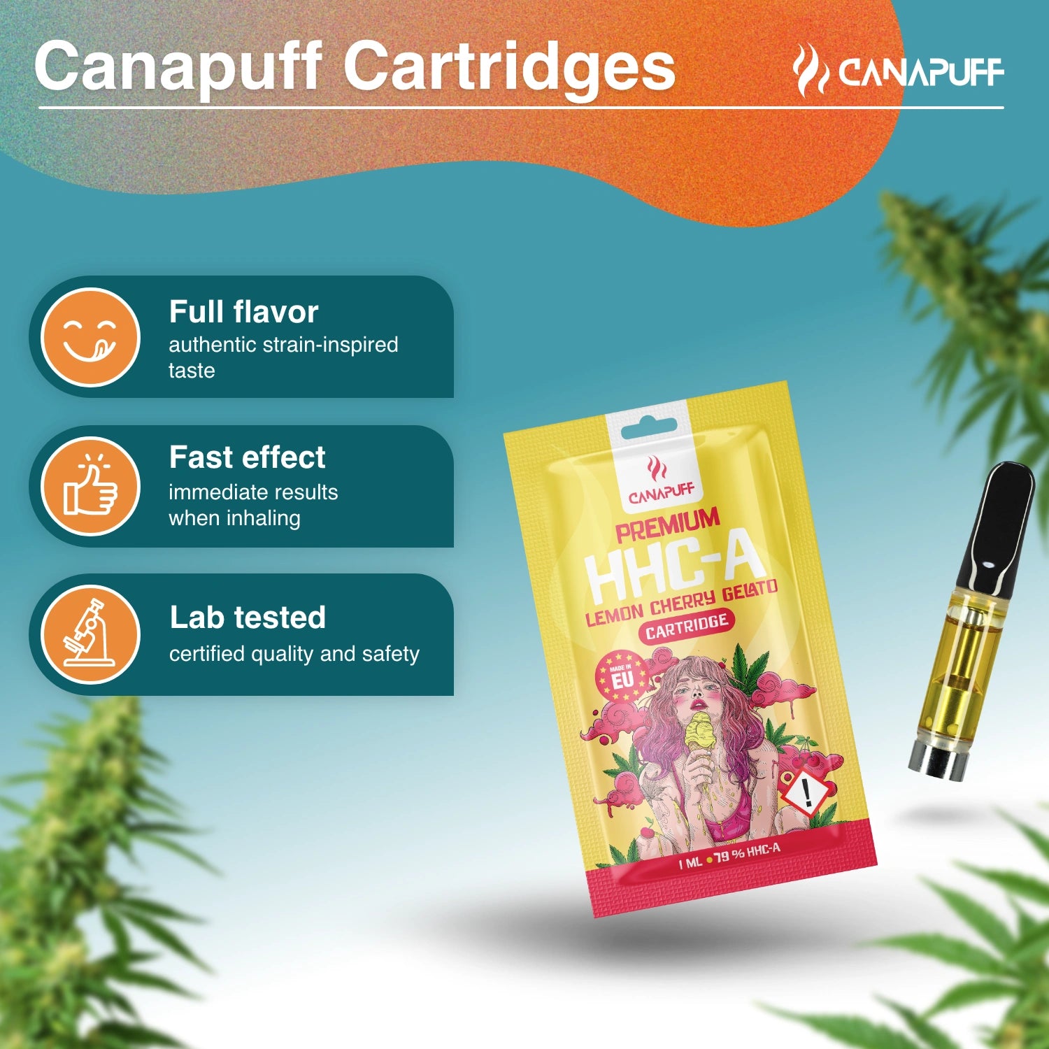 Canapuff - Gelato de Limão e Cereja - HHC-A 79% - cartucho