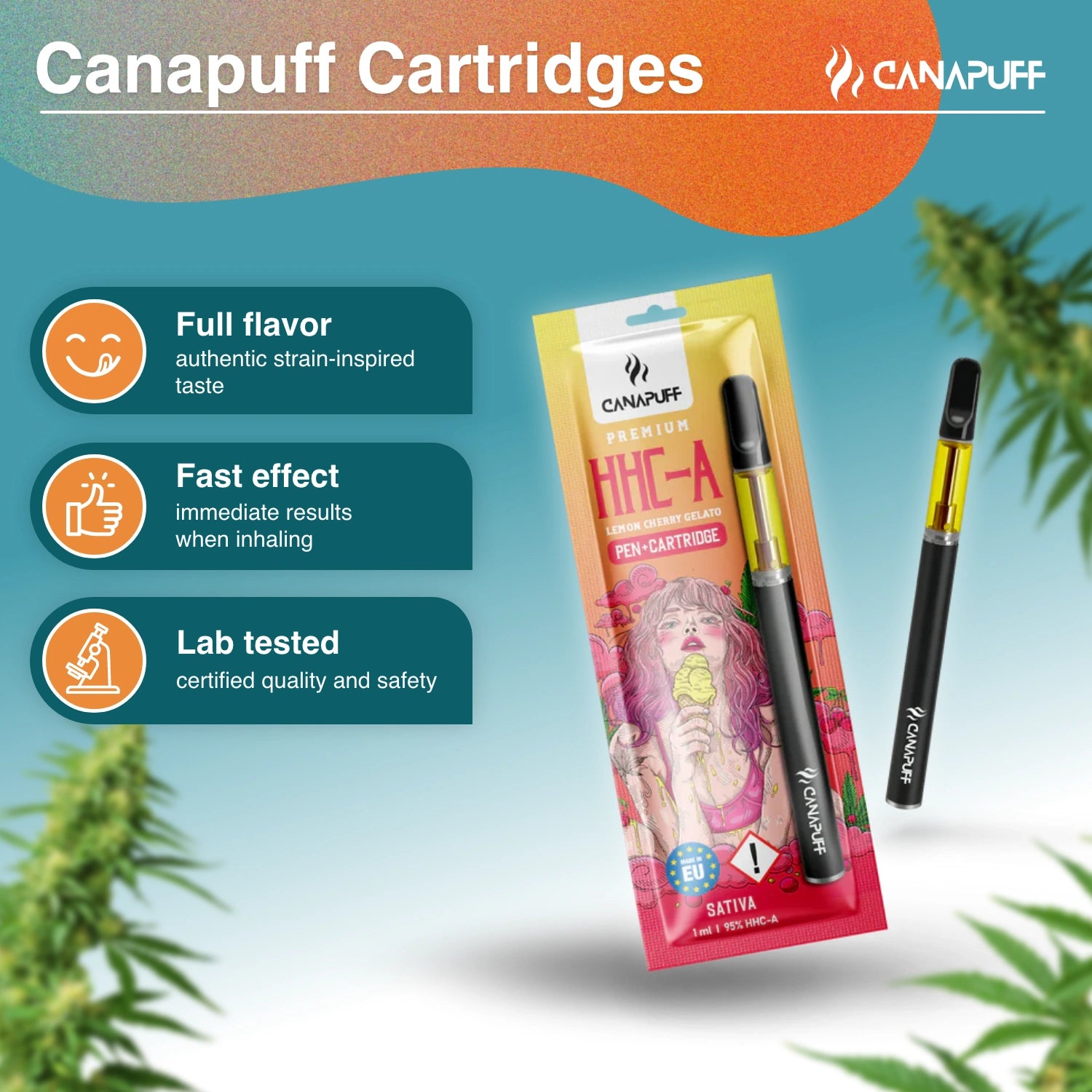 Canapuff - Gelato de Limão e Cereja - HHC-A 95% - Caneta+Cartucho
