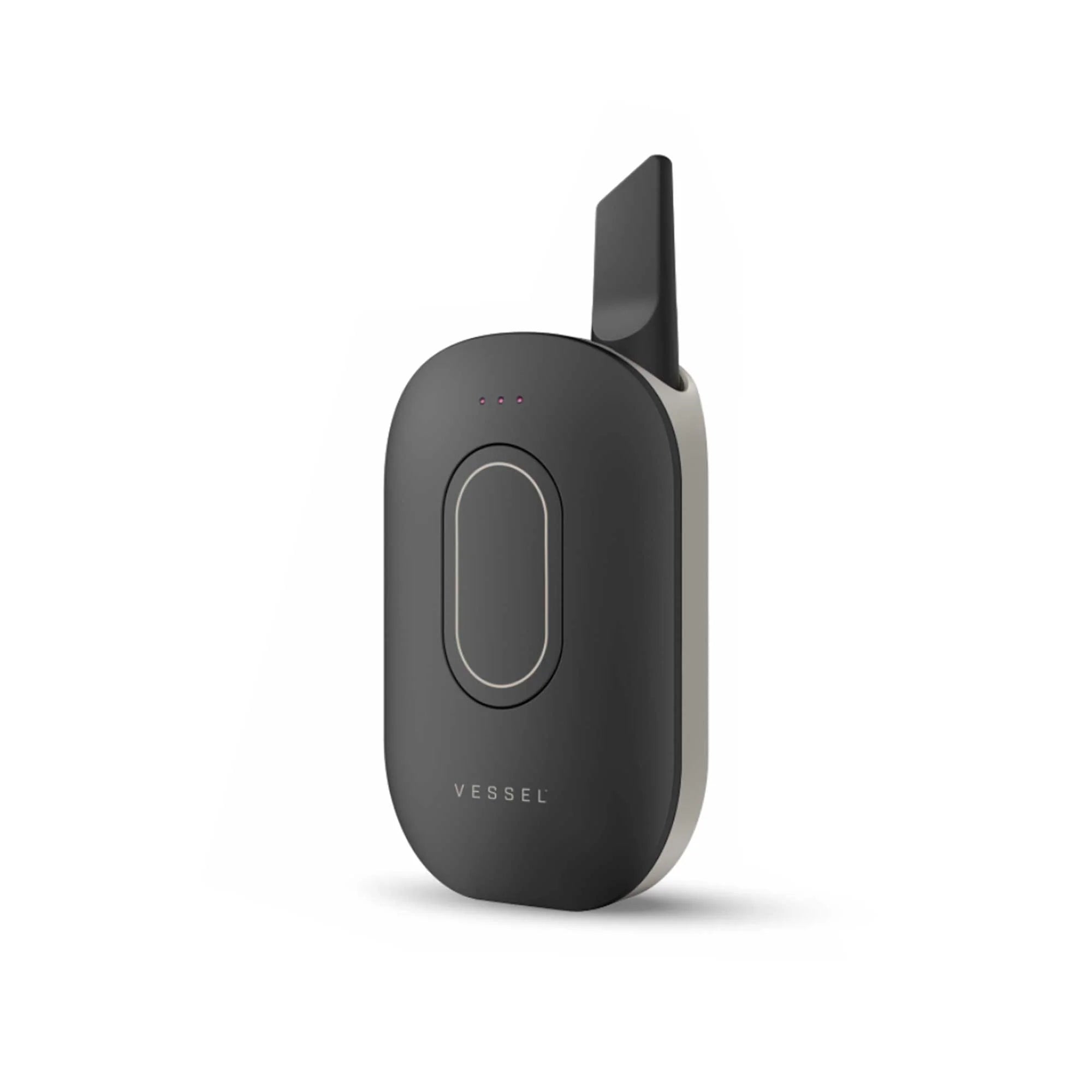 Side view of black and white vaporizer dock