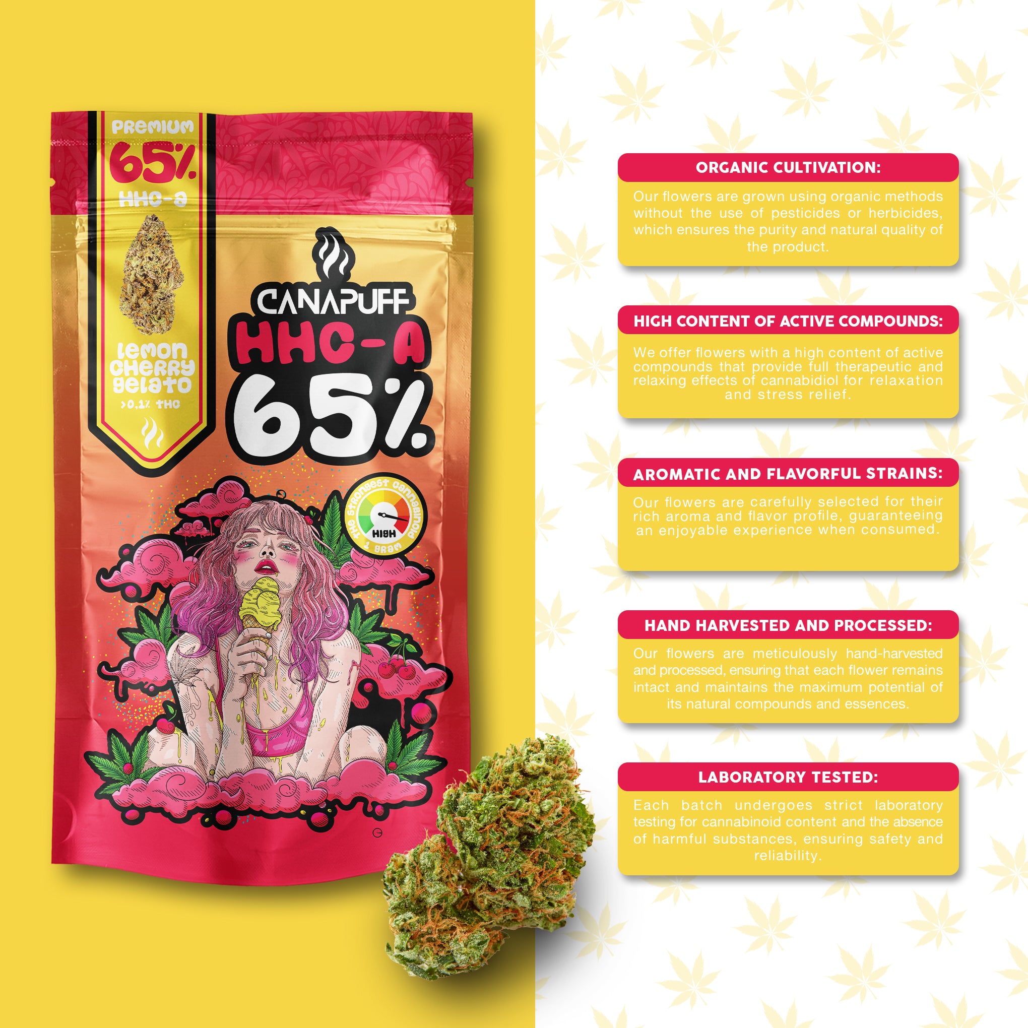 Canapuff - Gelato de Limão e Cereja 65% - Flores HHC-A