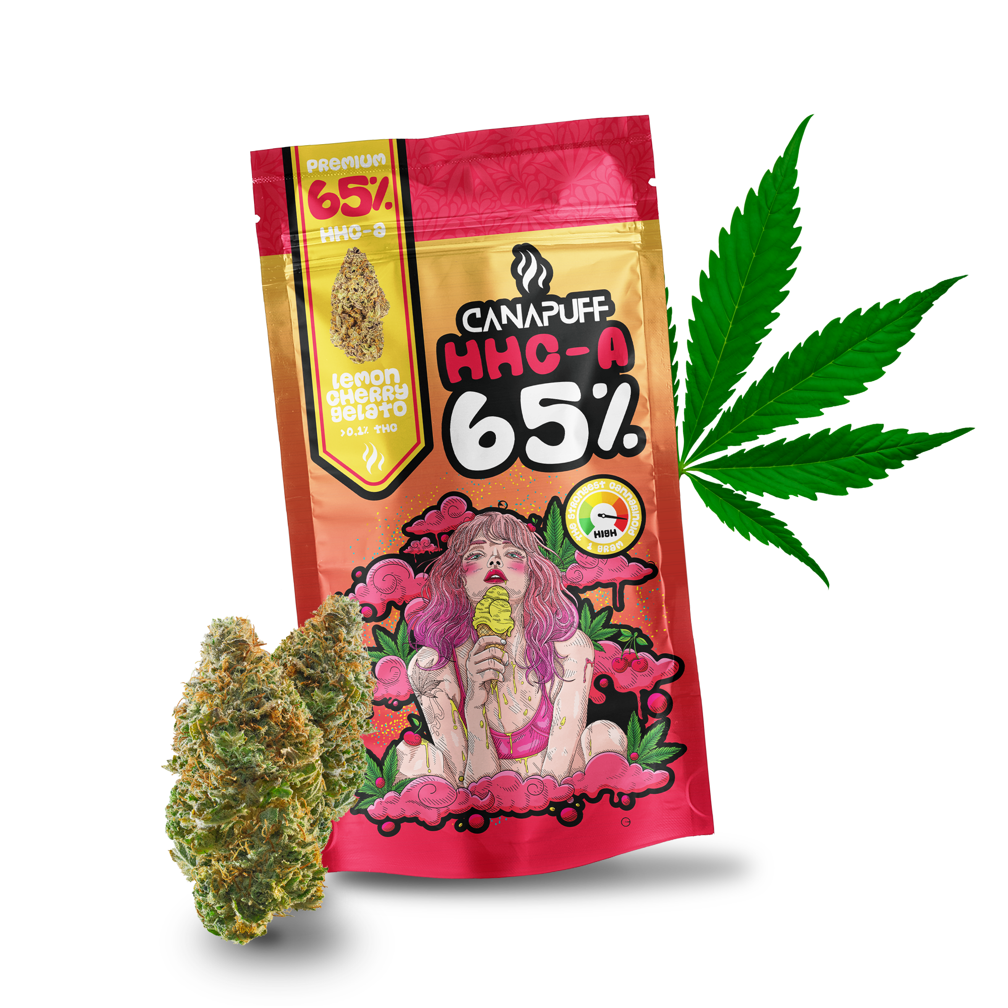 Canapuff - Gelato de Limão e Cereja 65% - Flores HHC-A