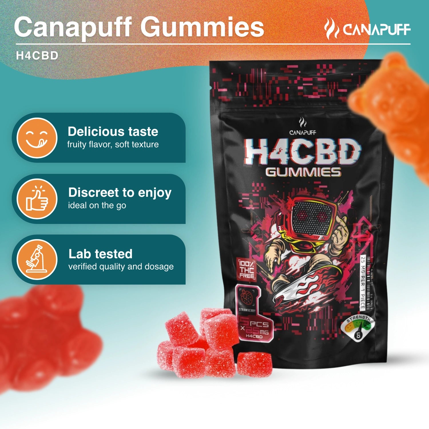 Gomas H4CBD - Morango - Canapuff